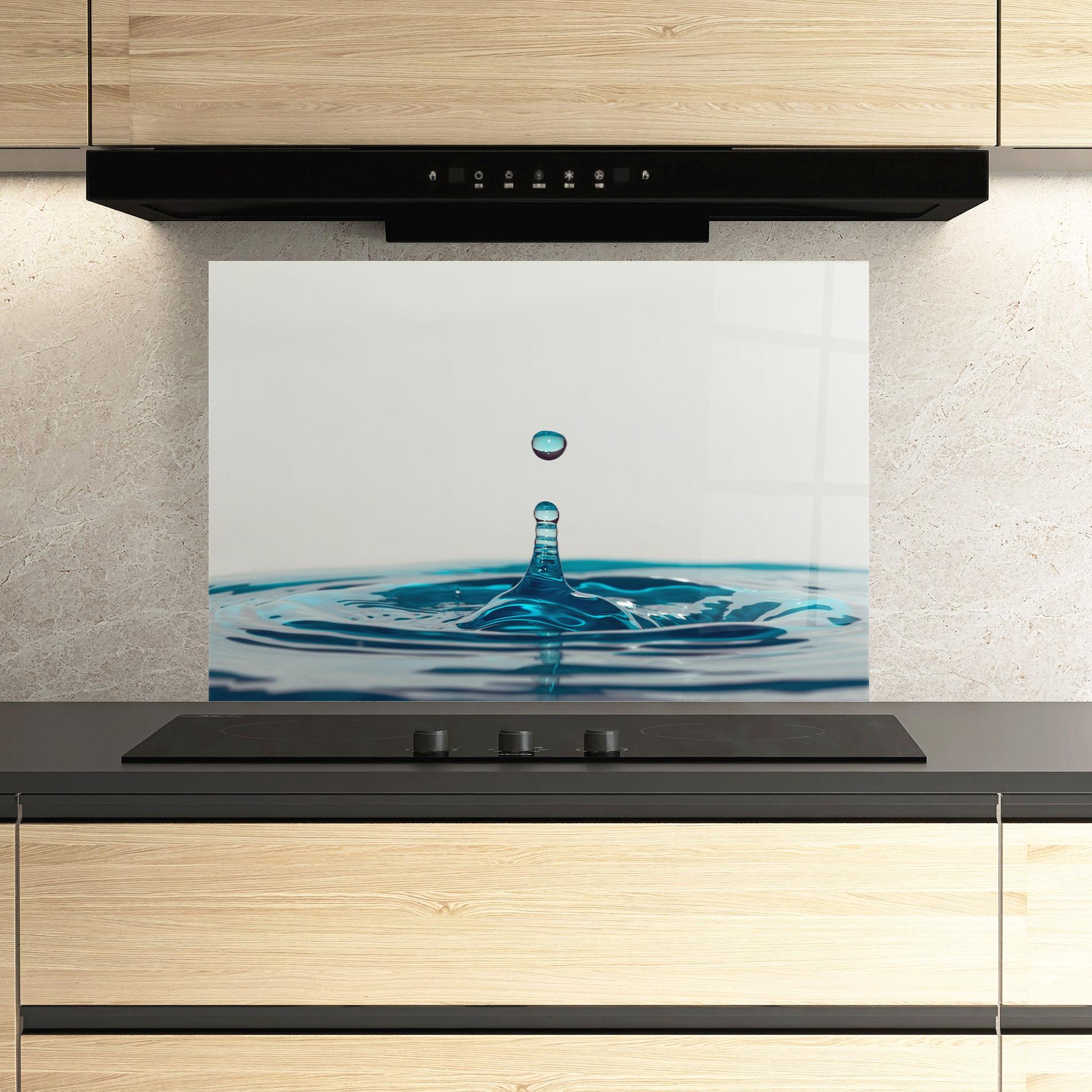 Panou Sticla Bucatarie Blue Water Drop mockup 3