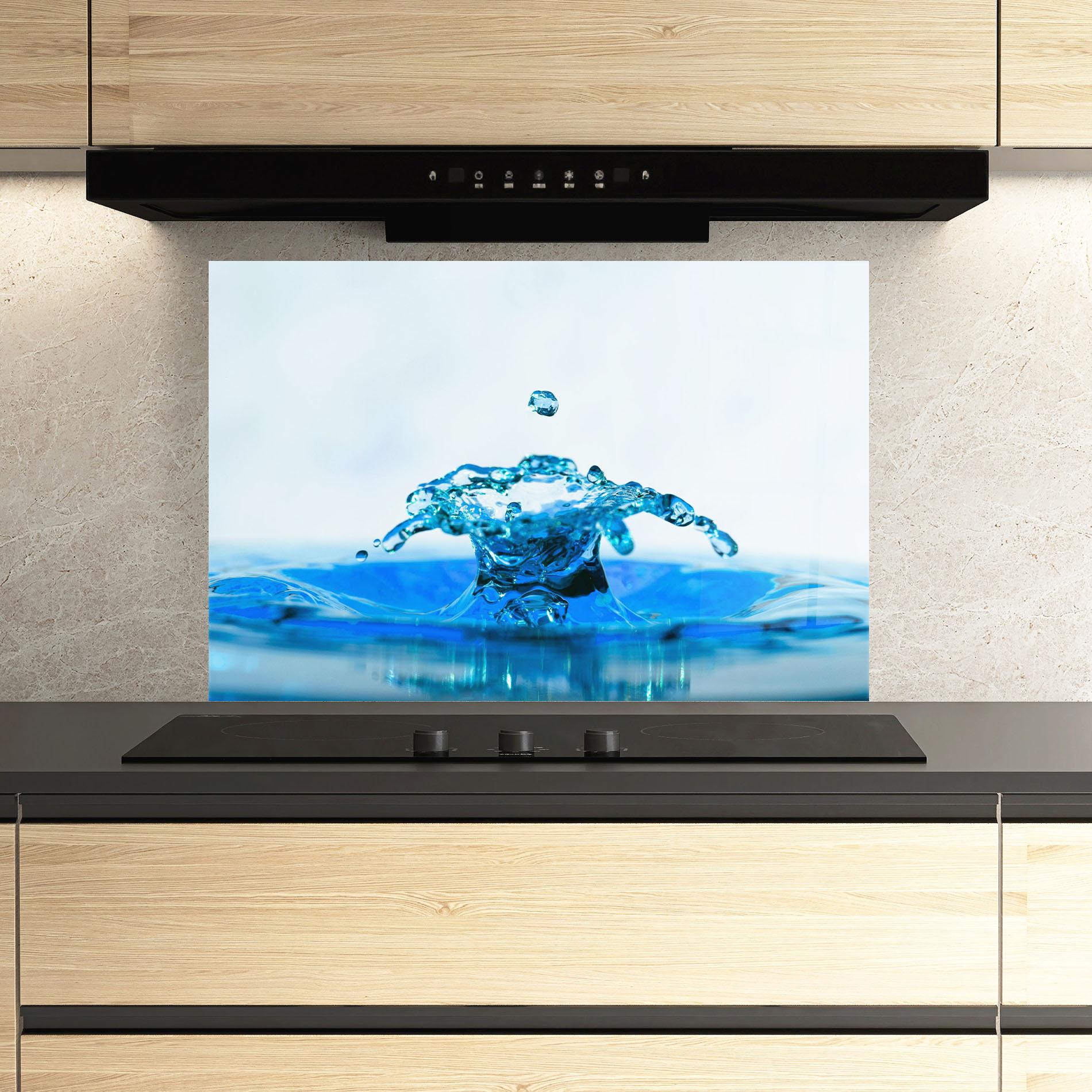 Panou Sticla Bucatarie Blue Water Splash mockup 3