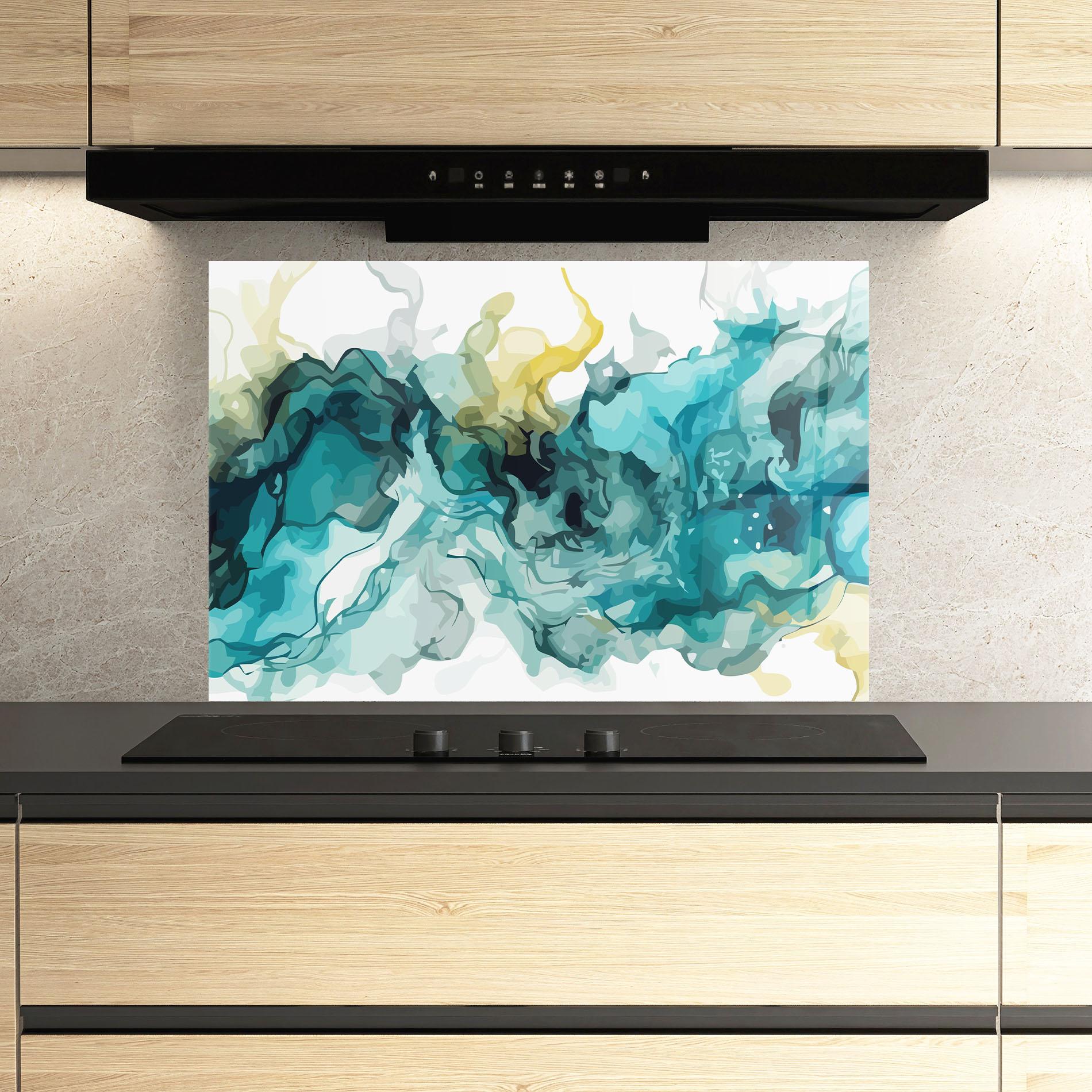 Panou Sticla Bucatarie Blue Yellow Art mockup 3