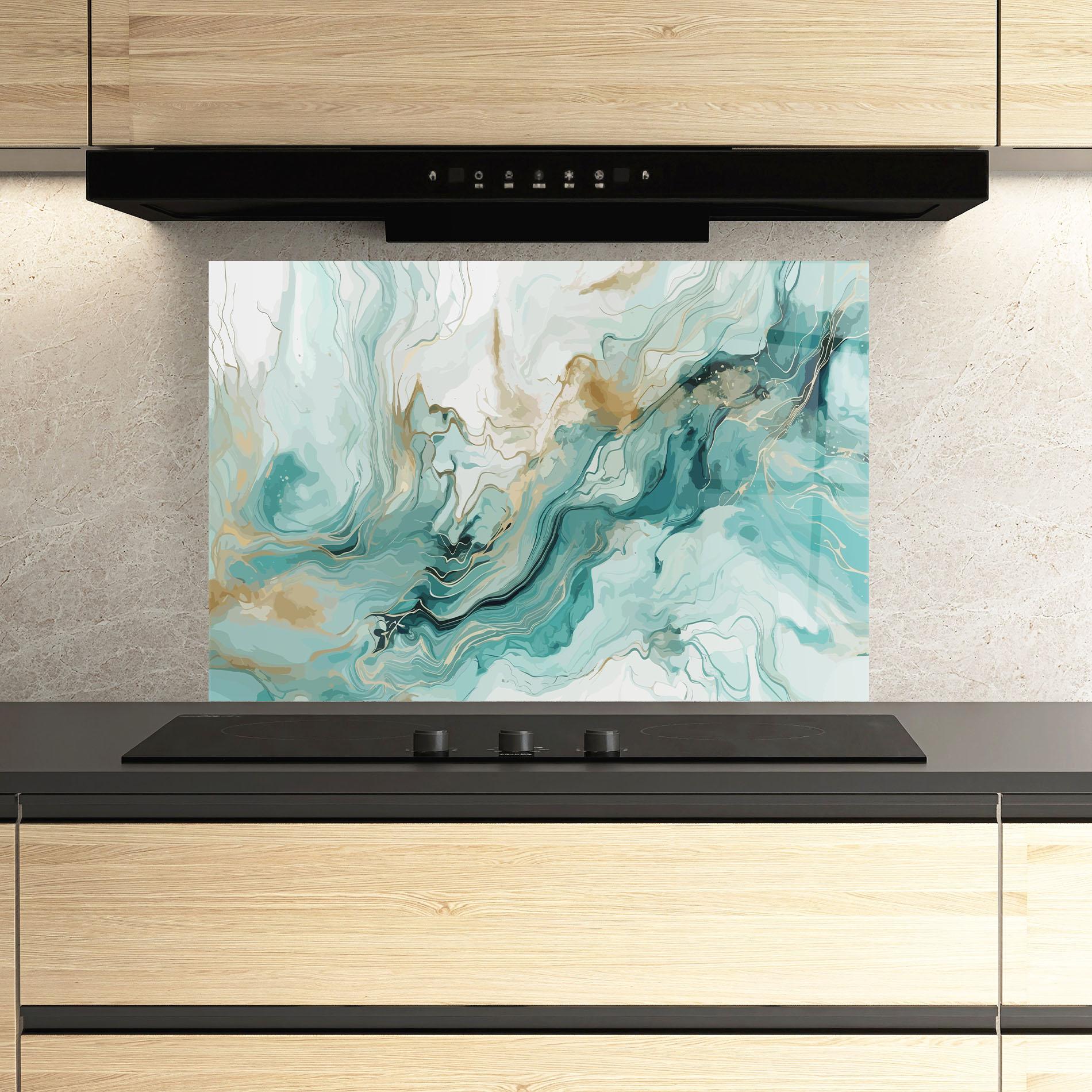 Panou Sticla Bucatarie Green Gold Water mockup 3