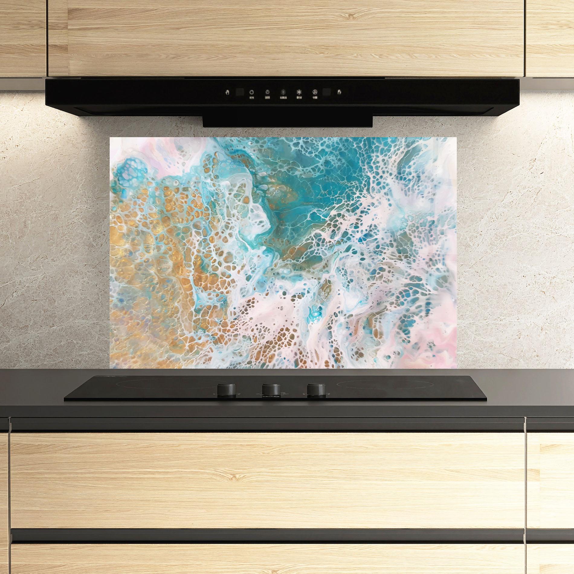 Panou Sticla Bucatarie Ocean Gold Blue mockup 3