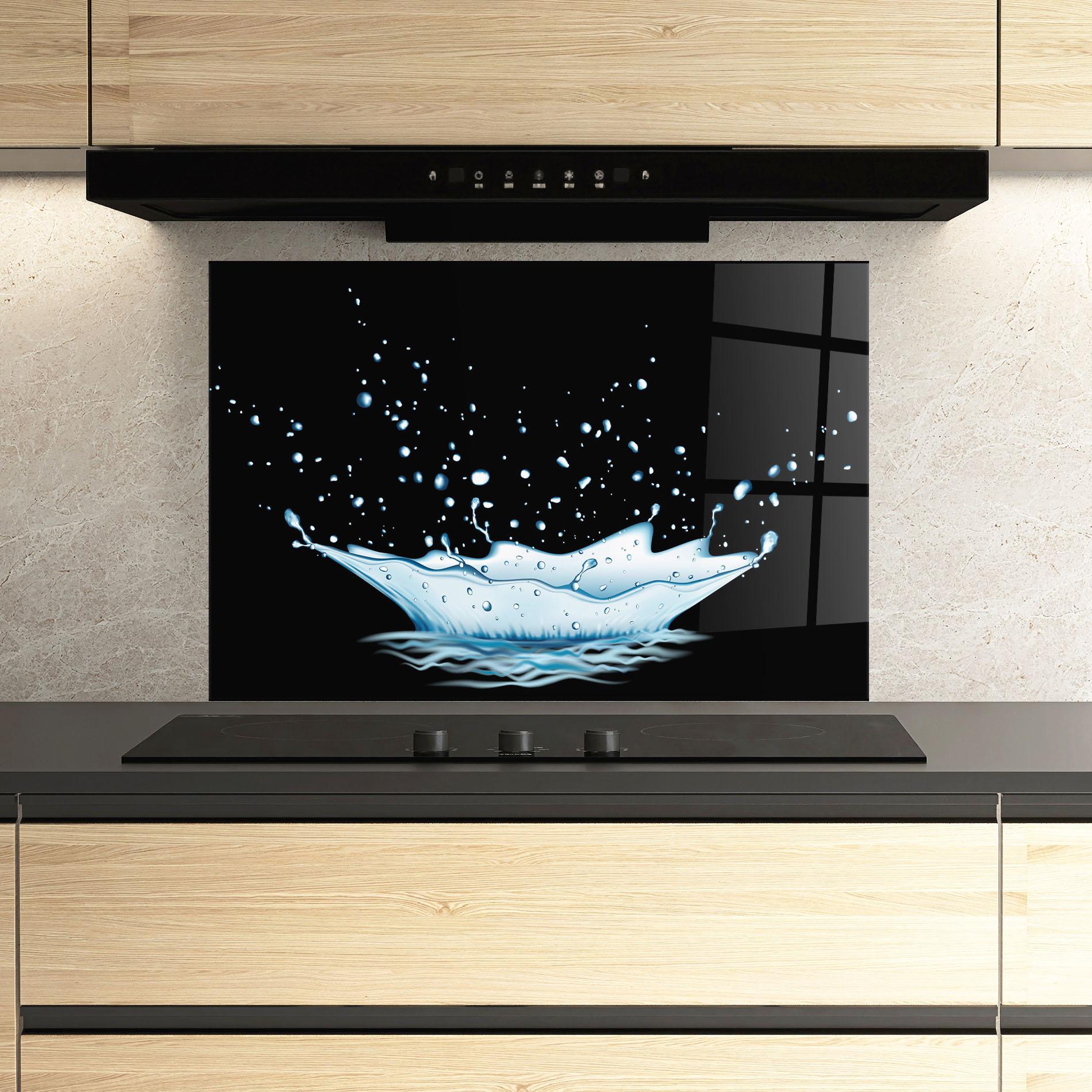 Panou Sticla Bucatarie Water Splash On Black mockup 3