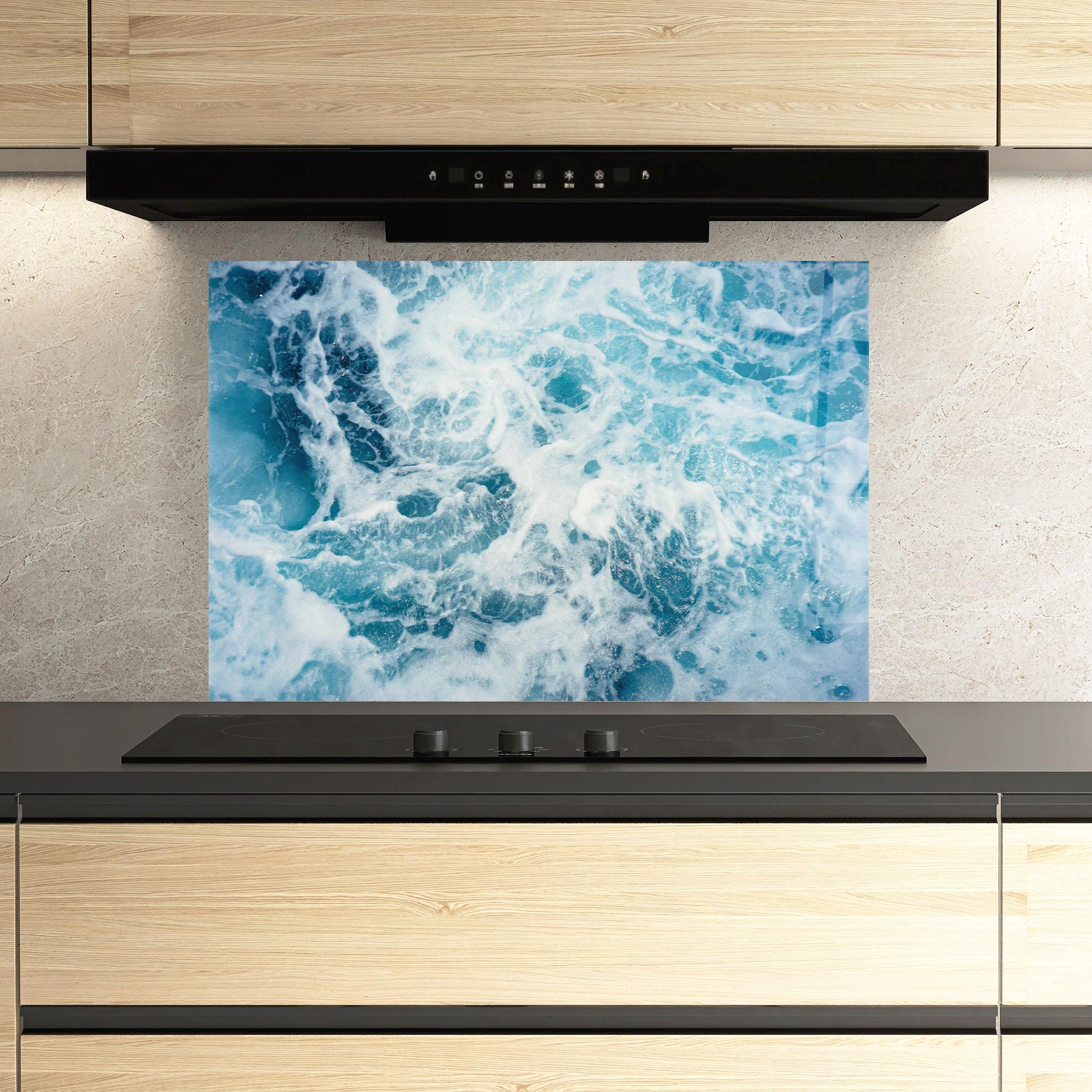 Panou Sticla Bucatarie White Water Wave mockup 3