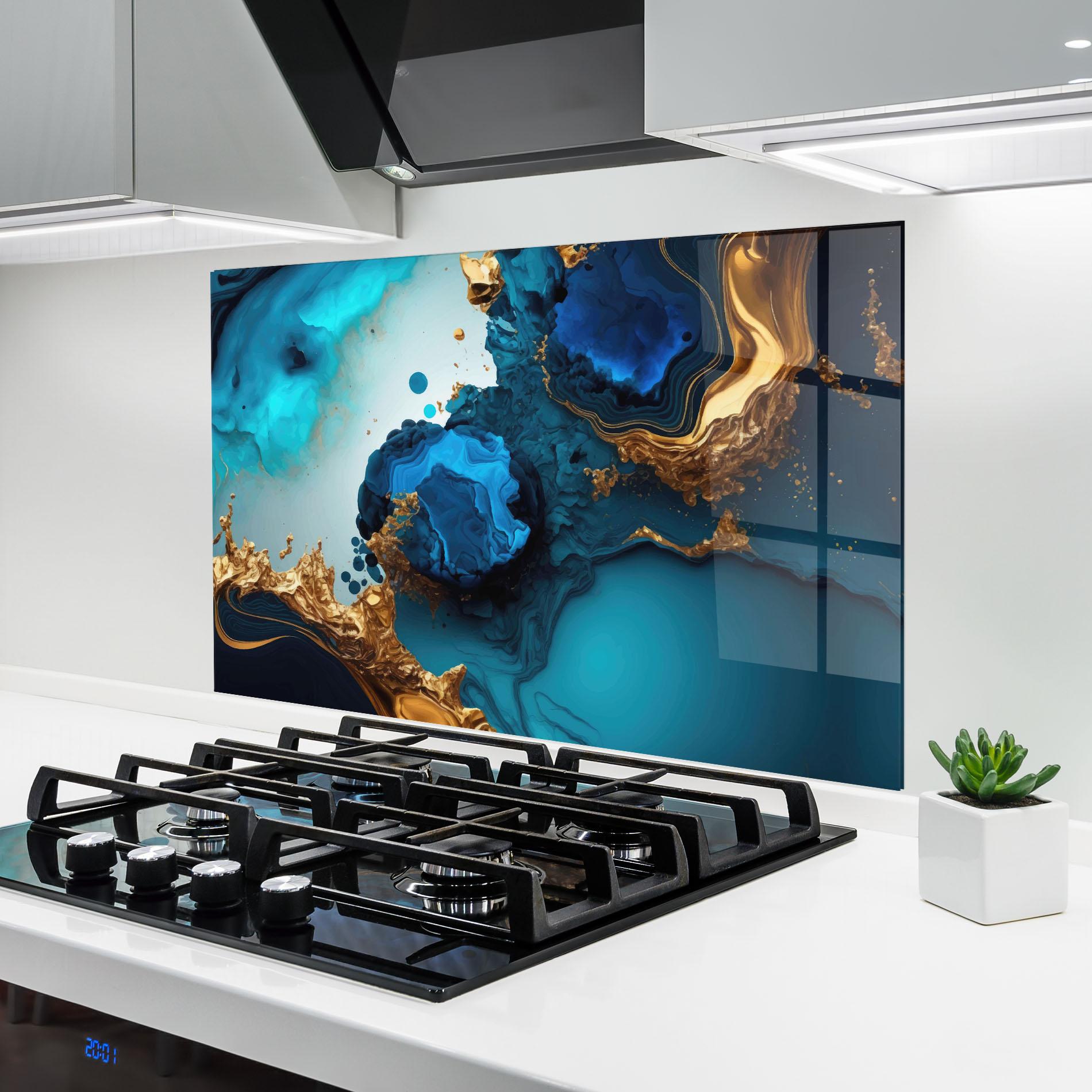 Panou Sticla Bucatarie Blue Gold Wave mockup 6