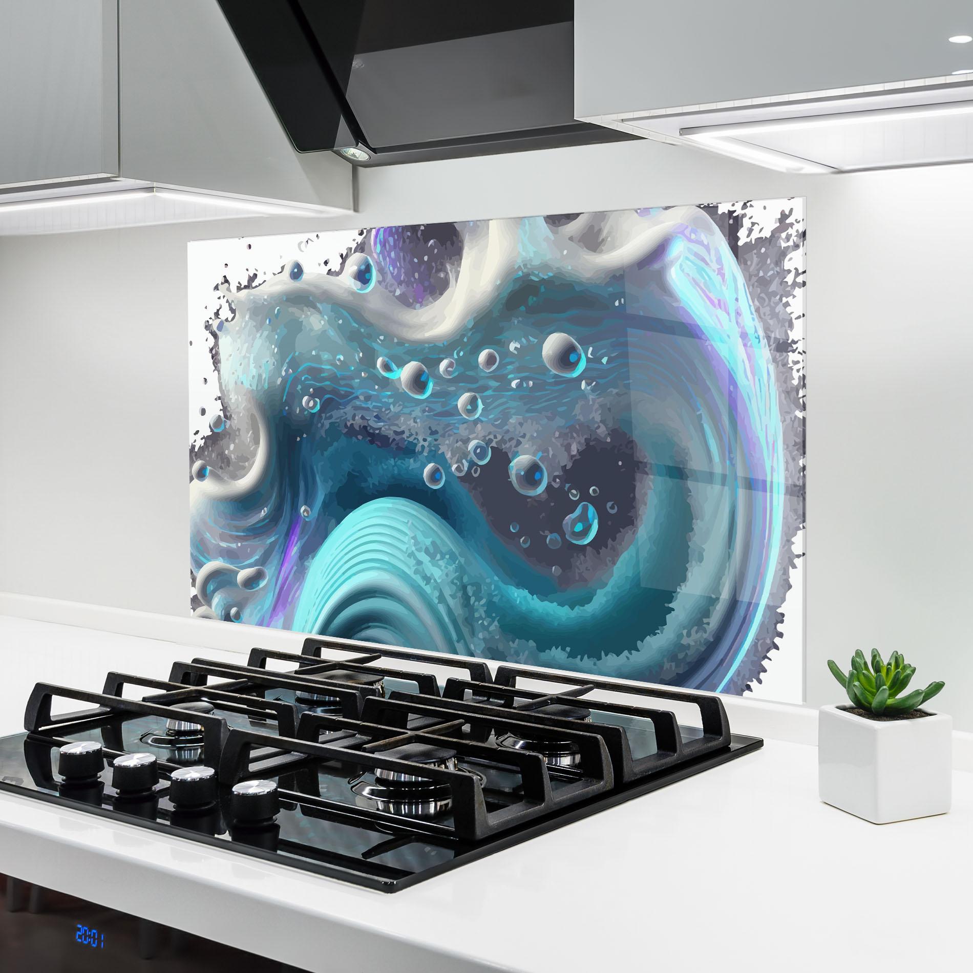 Panou Sticla Bucatarie Blue Purple Water mockup 6