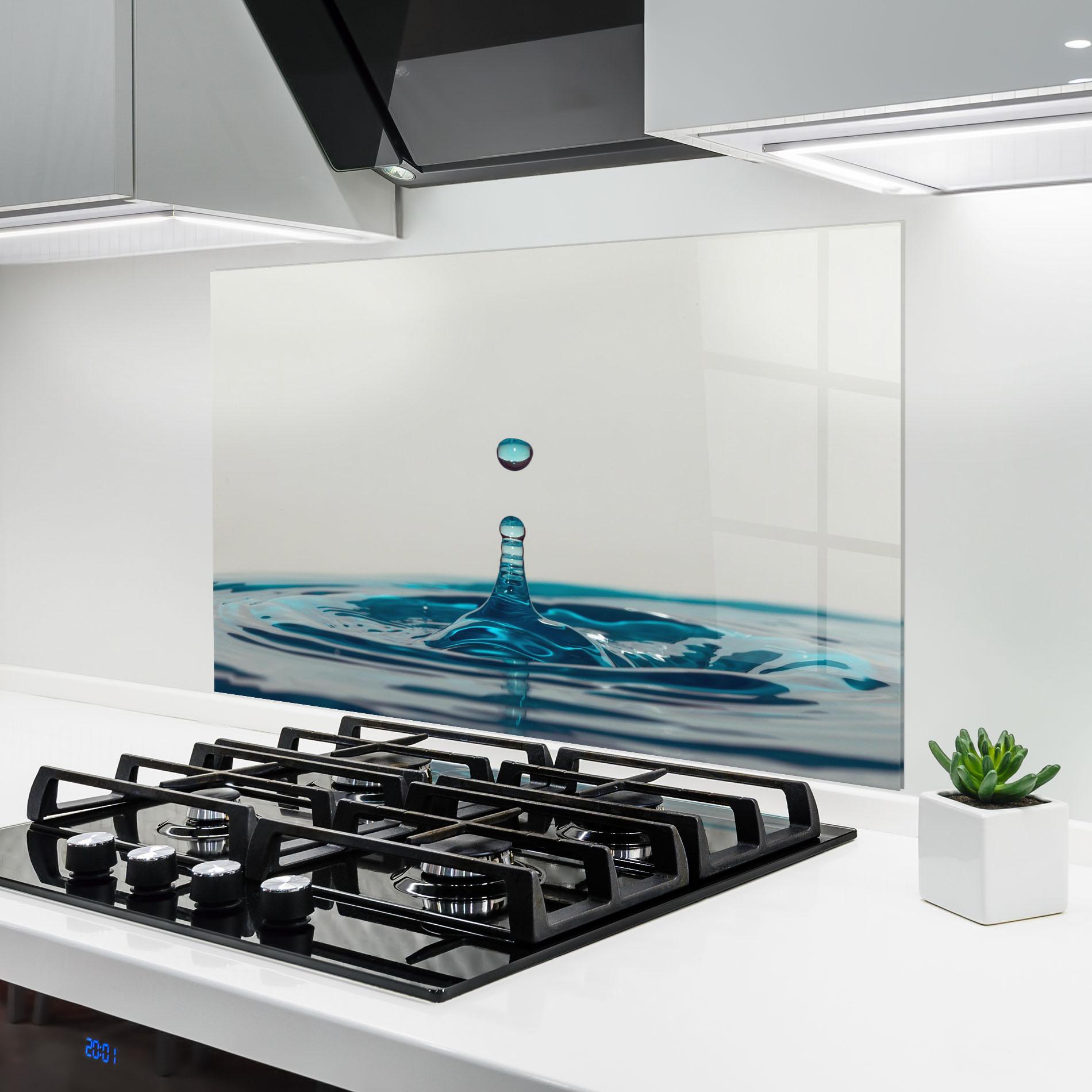 Panou Sticla Bucatarie Blue Water Drop mockup 6