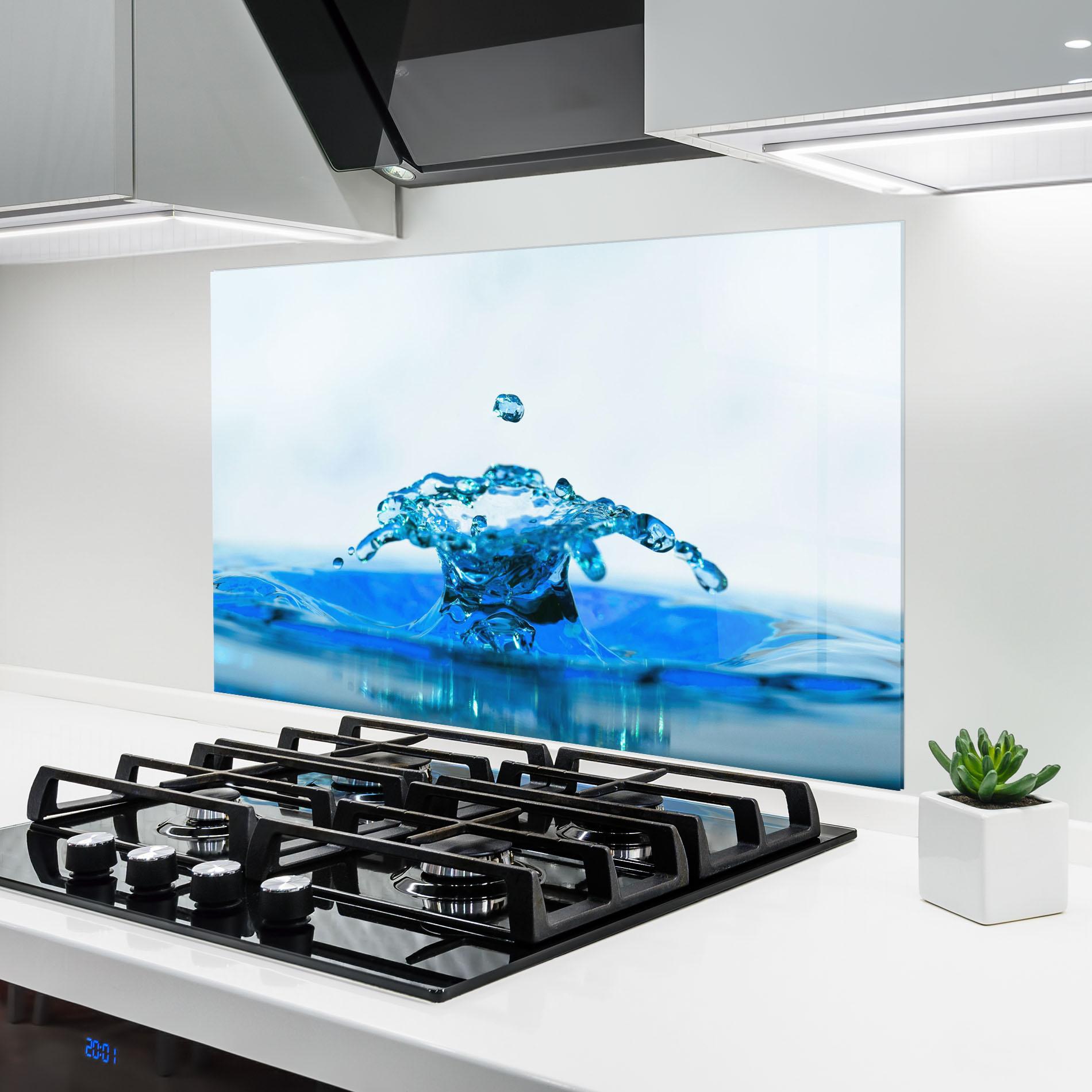 Panou Sticla Bucatarie Blue Water Splash mockup 6
