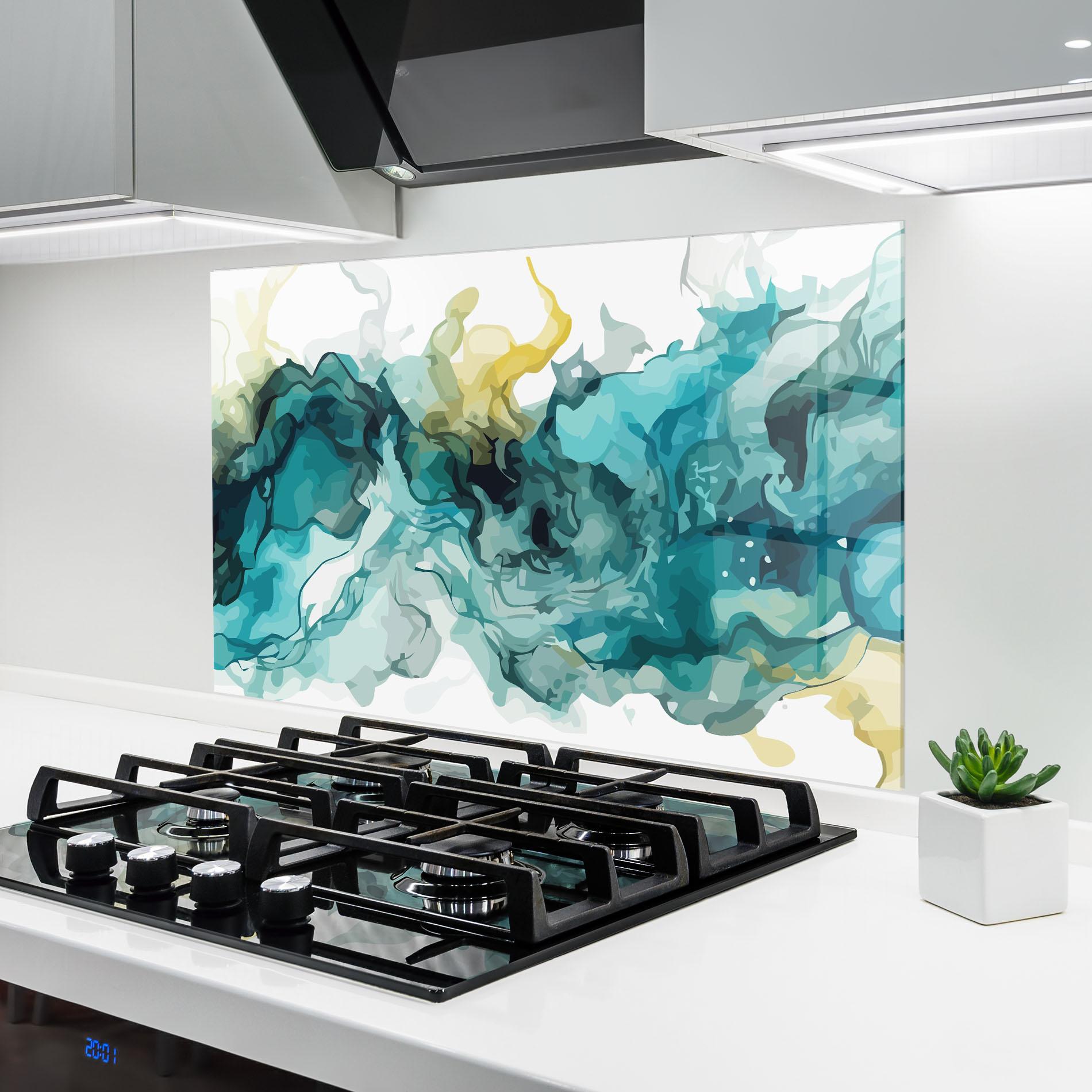 Panou Sticla Bucatarie Blue Yellow Art mockup 6