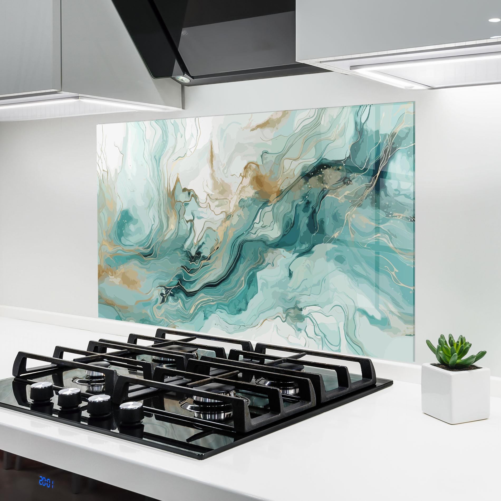 Panou Sticla Bucatarie Green Gold Water mockup 6