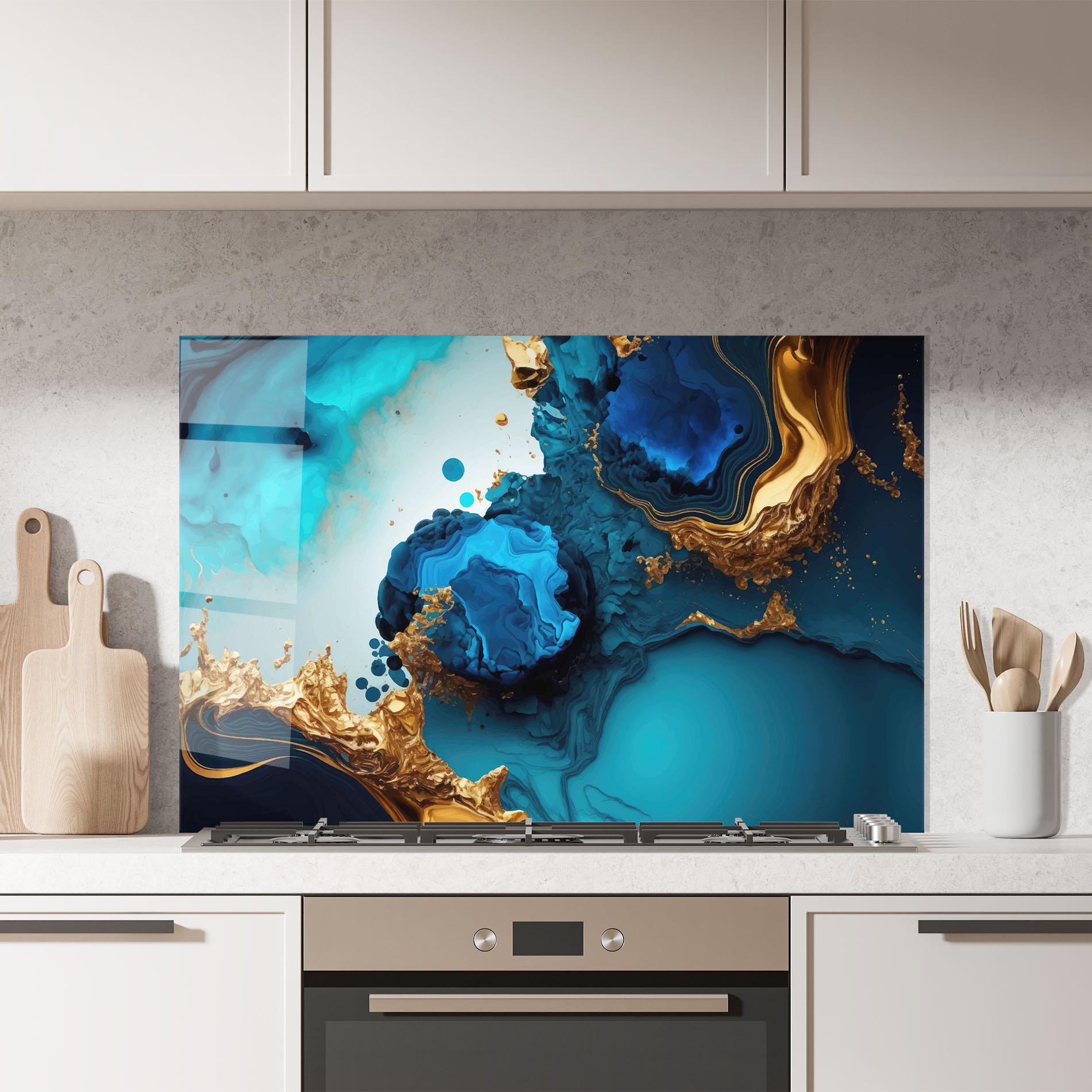 Panou Sticla Bucatarie Blue Gold Wave mockup 7