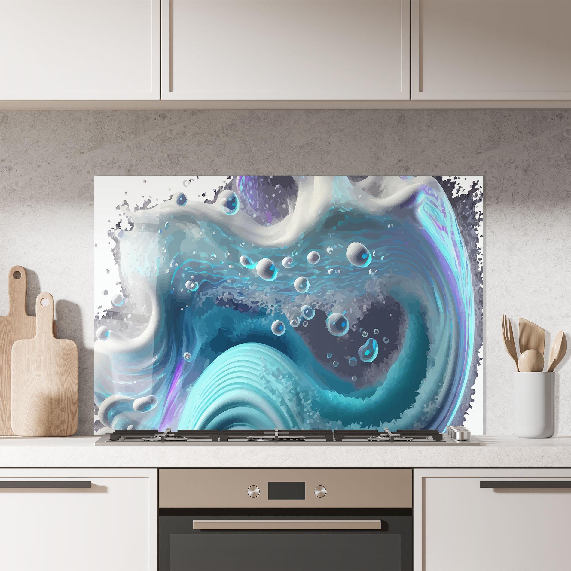 Panou Sticla Bucatarie Blue Purple Water mockup 7
