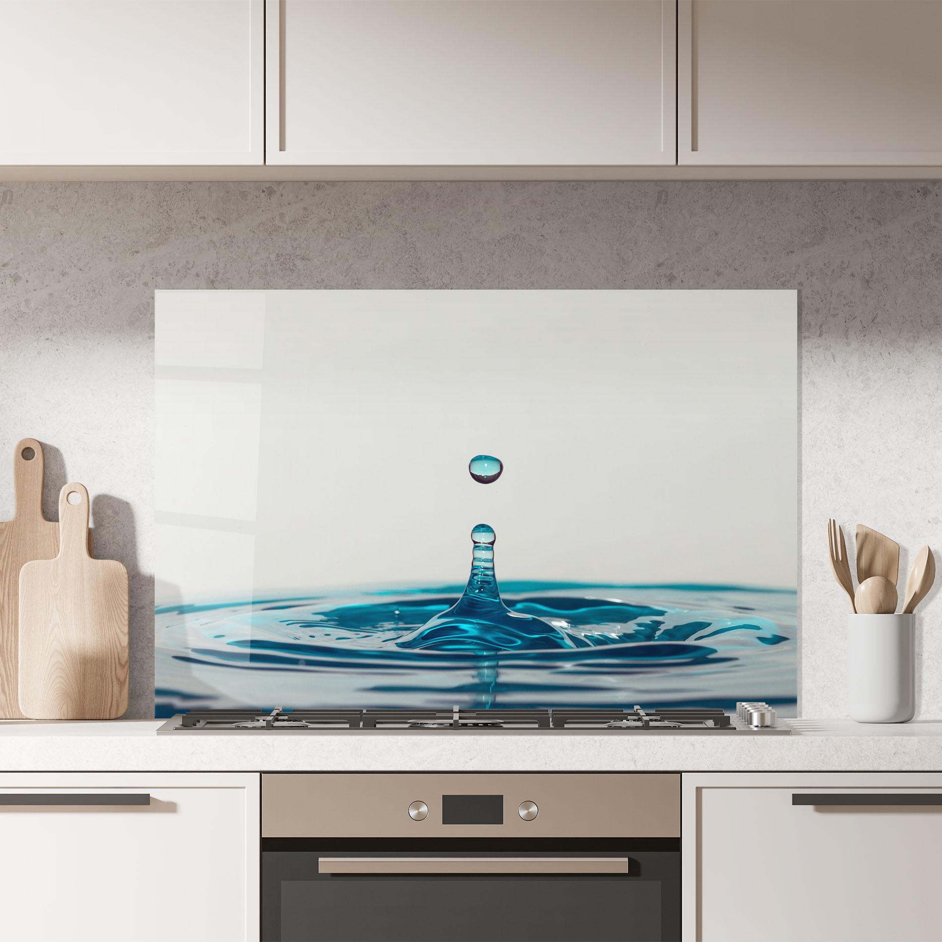 Panou Sticla Bucatarie Blue Water Drop mockup 7