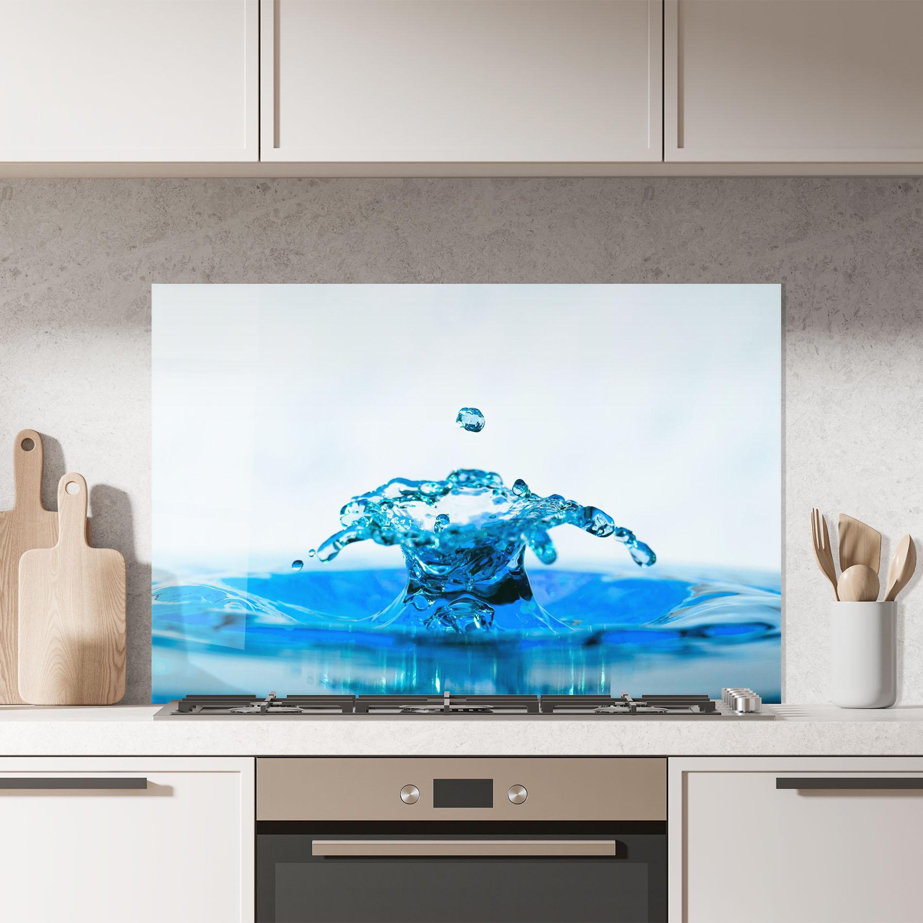 Panou Sticla Bucatarie Blue Water Splash mockup 7