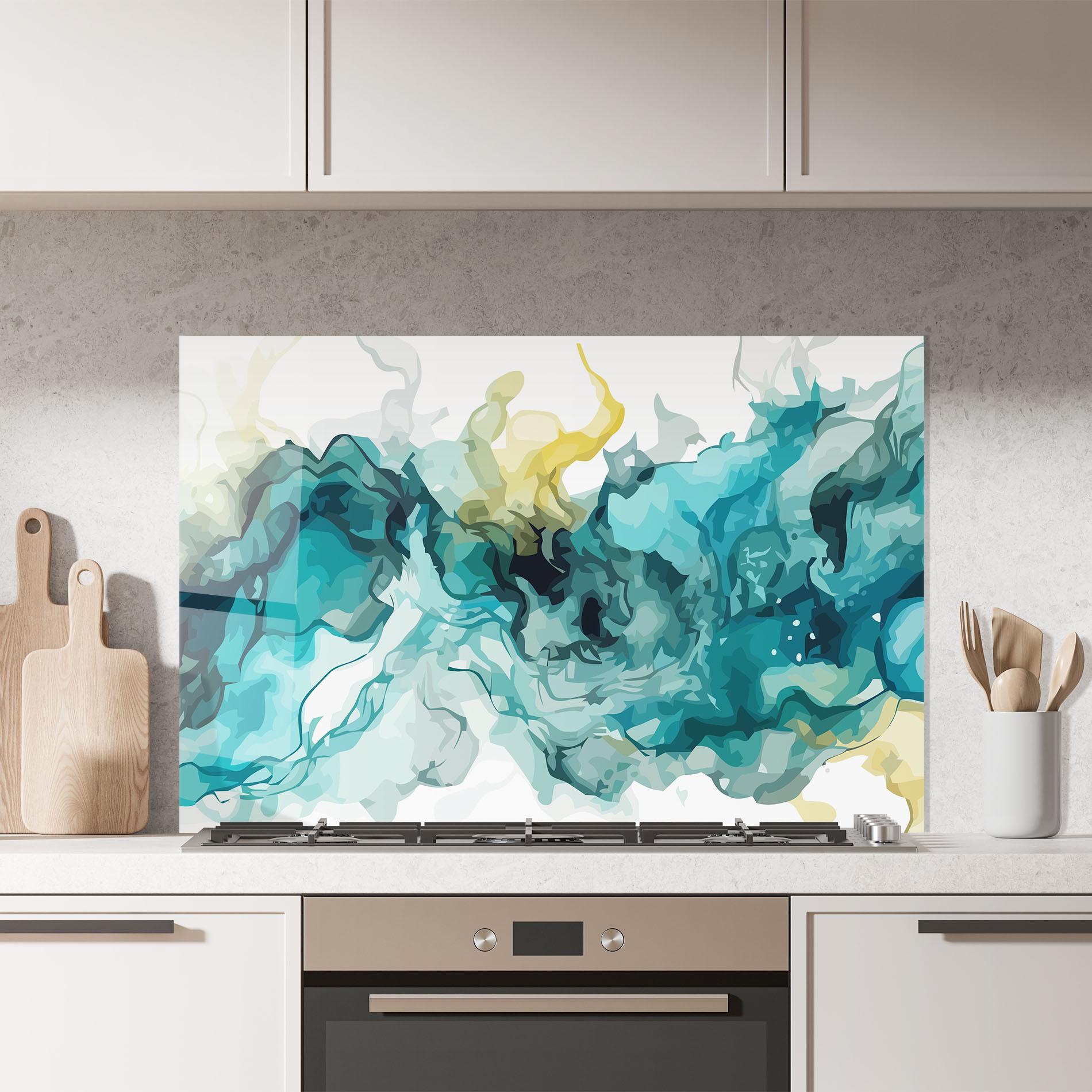 Panou Sticla Bucatarie Blue Yellow Art mockup 7