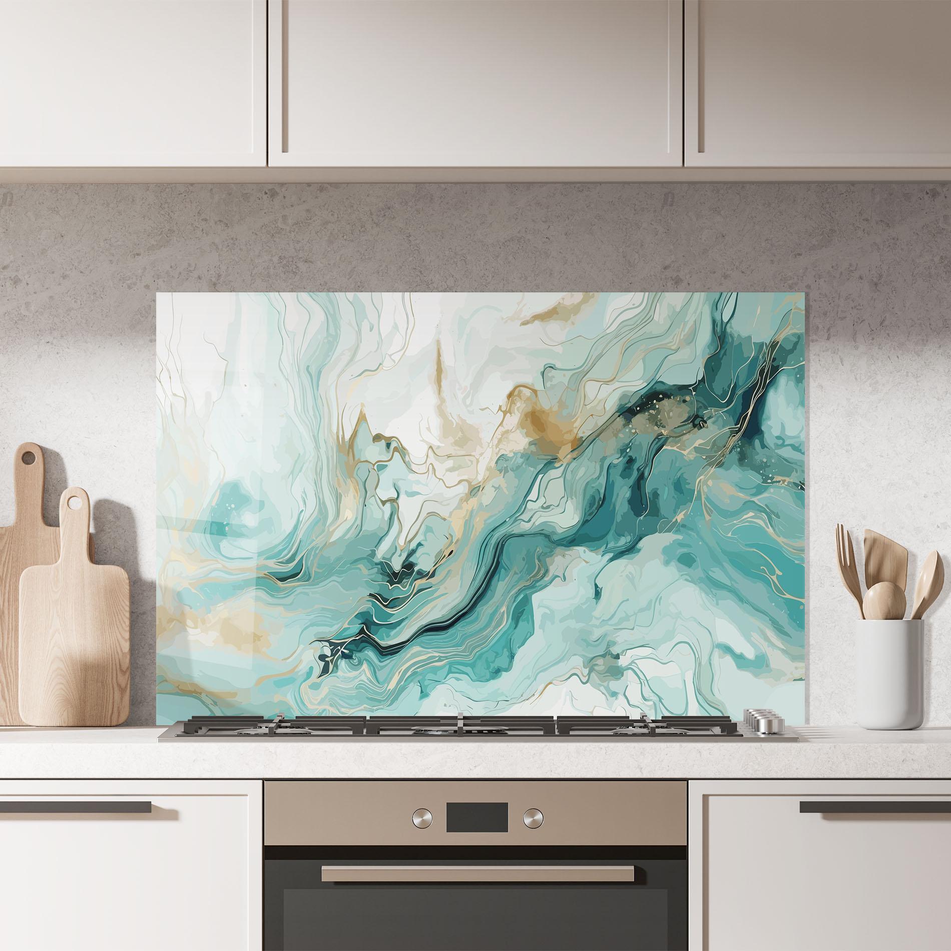 Panou Sticla Bucatarie Green Gold Water mockup 7