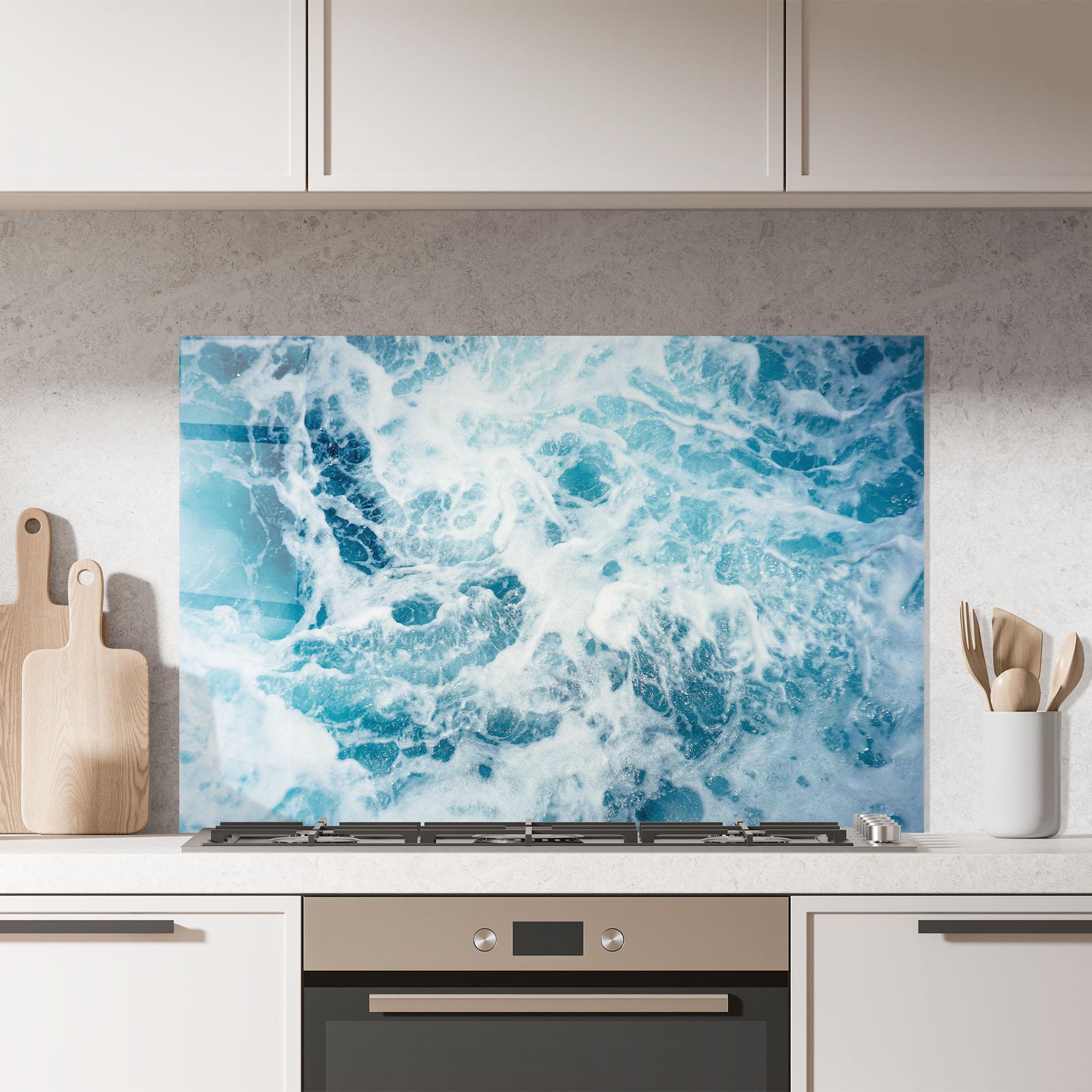 Panou Sticla Bucatarie White Water Wave mockup 7