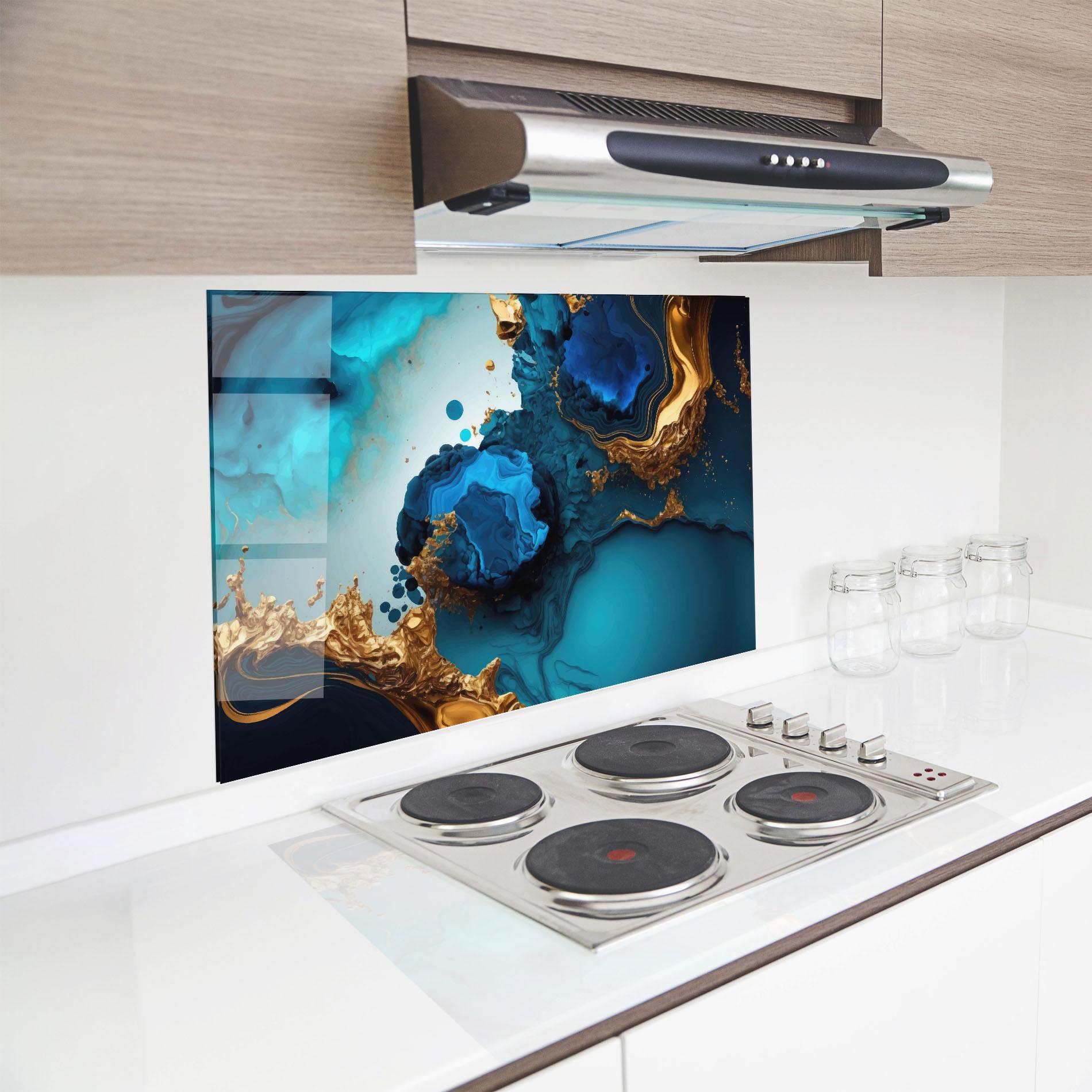 Panou Sticla Bucatarie Blue Gold Wave mockup 8