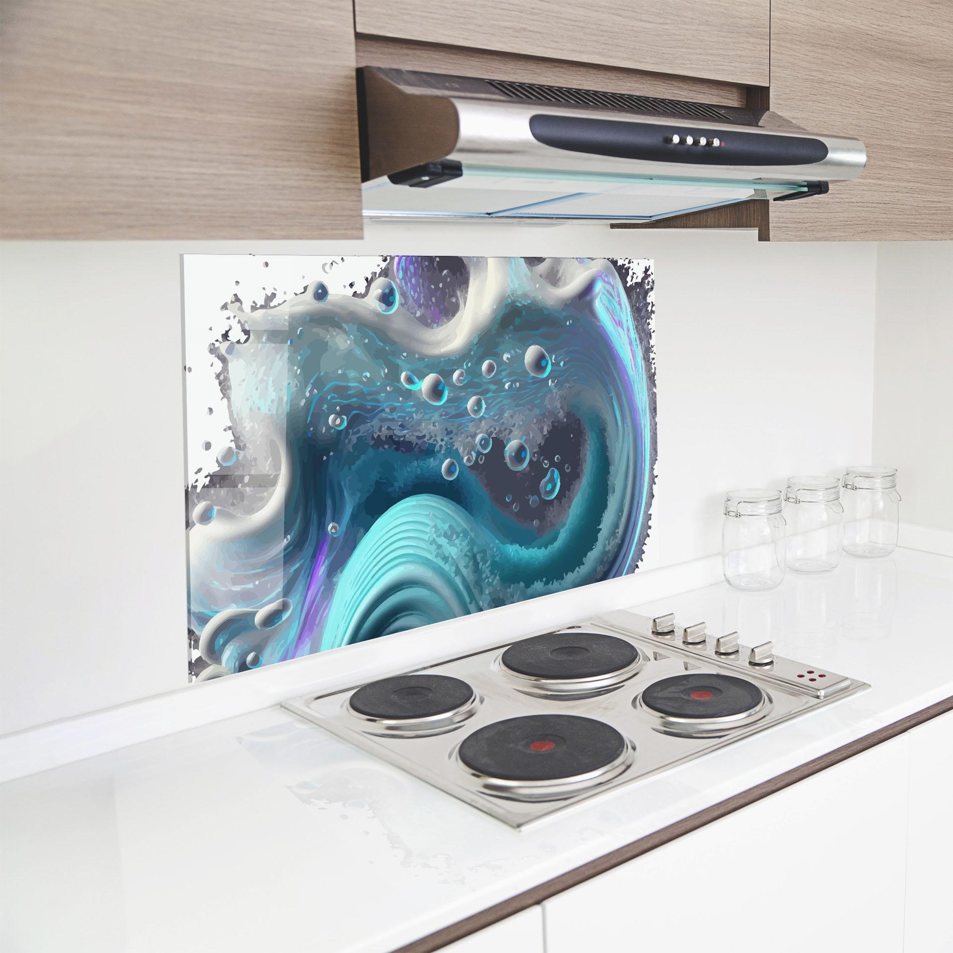 Panou Sticla Bucatarie Blue Purple Water mockup 8