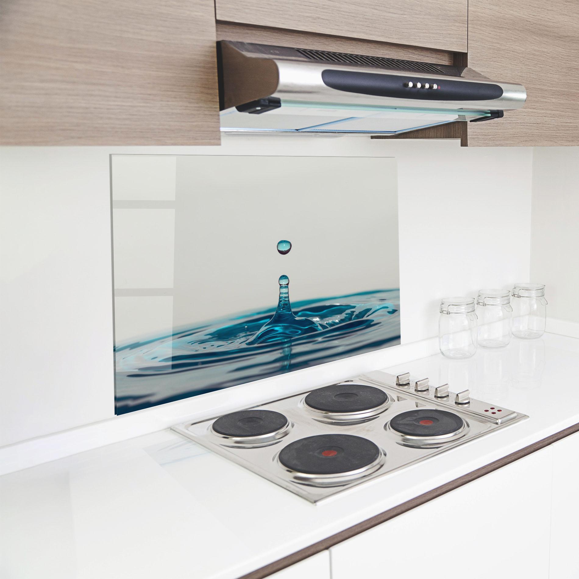 Panou Sticla Bucatarie Blue Water Drop mockup 8