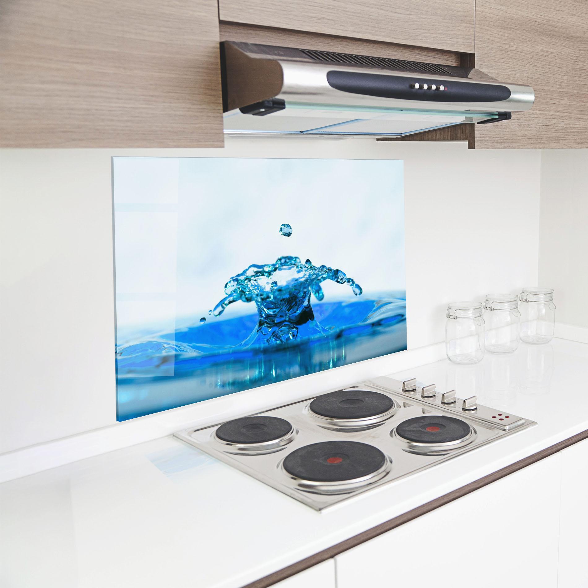 Panou Sticla Bucatarie Blue Water Splash mockup 8