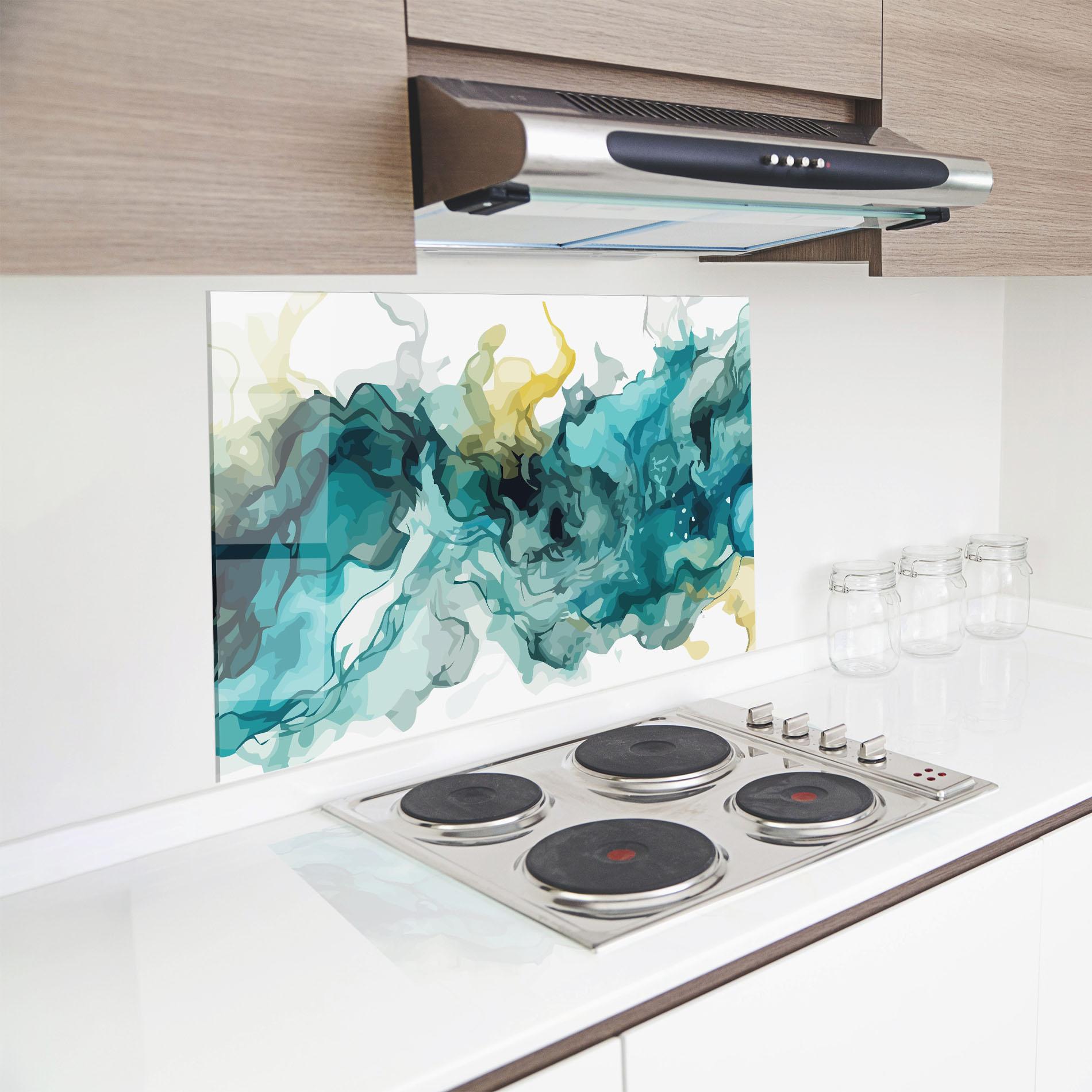 Panou Sticla Bucatarie Blue Yellow Art mockup 8