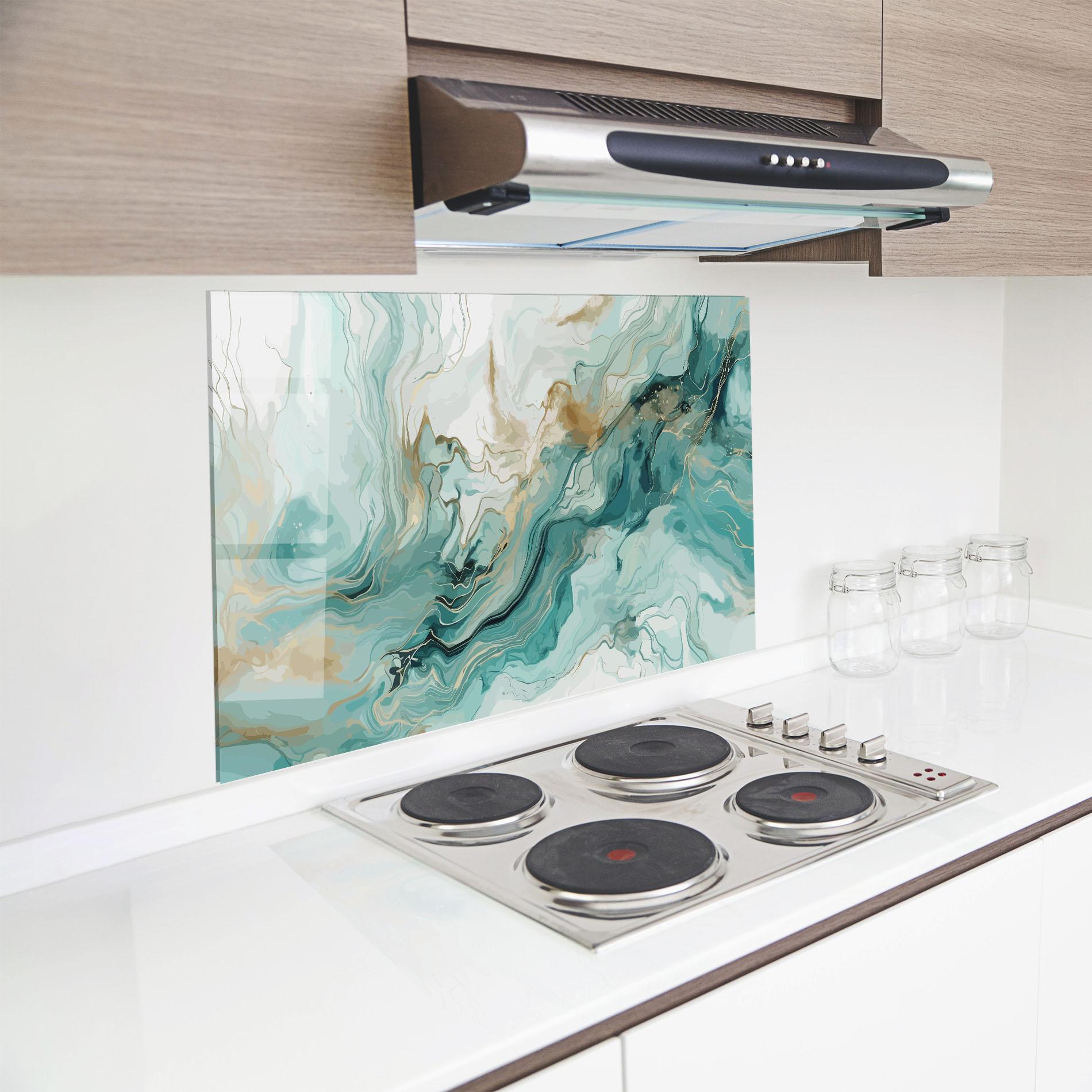 Panou Sticla Bucatarie Green Gold Water mockup 8