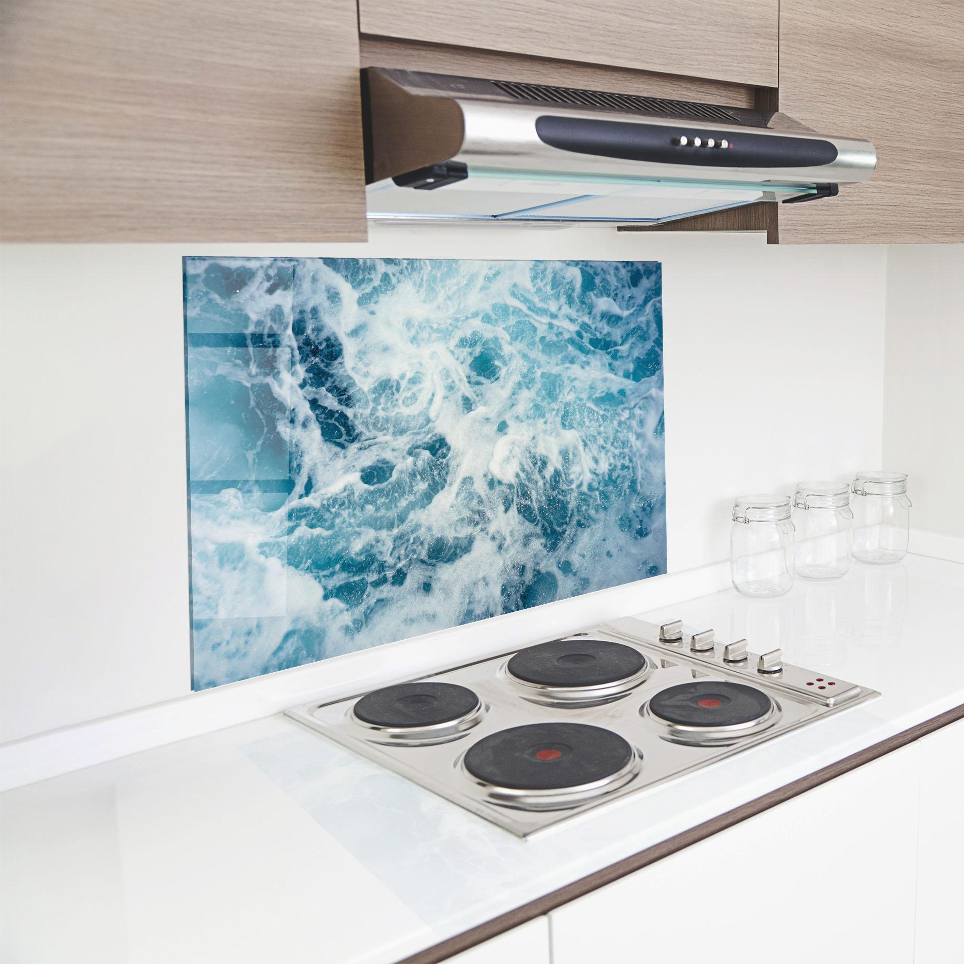 Panou Sticla Bucatarie White Water Wave mockup 8