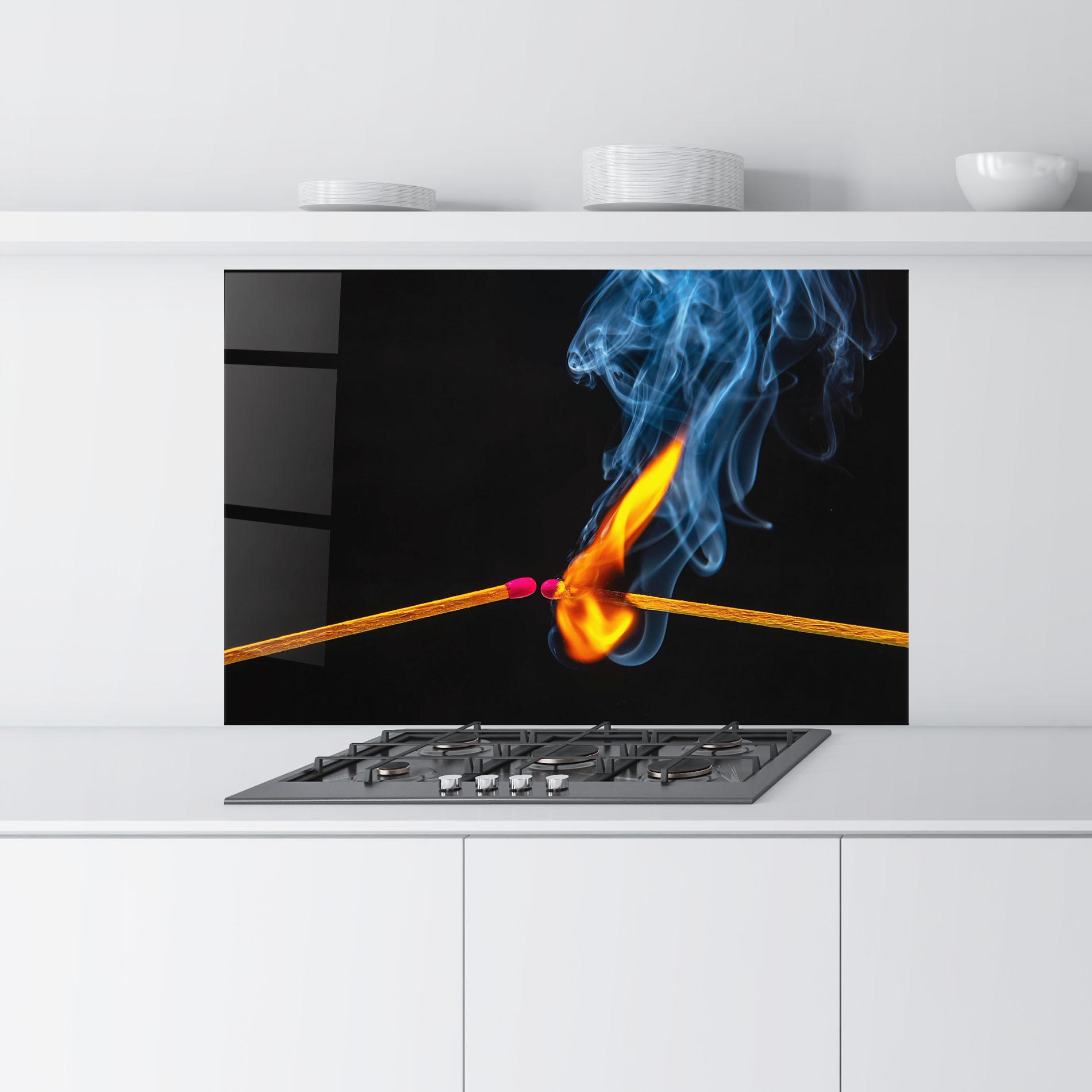 Panou Sticla Bucatarie Burning Smoking Match mockup 9