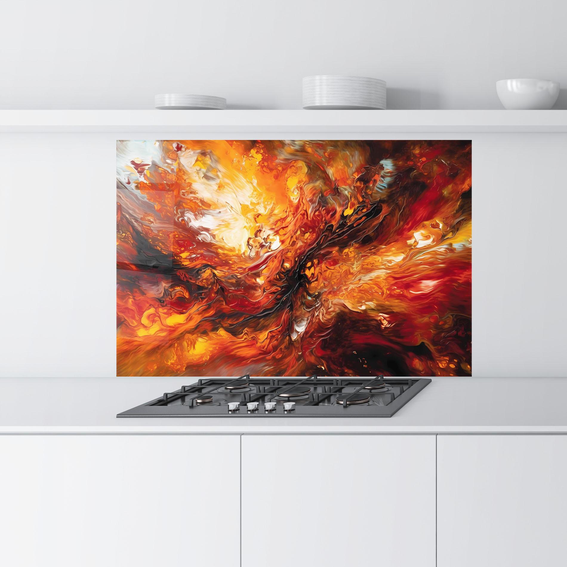 Panou Sticla Bucatarie Fiery Red Orange Art mockup 9