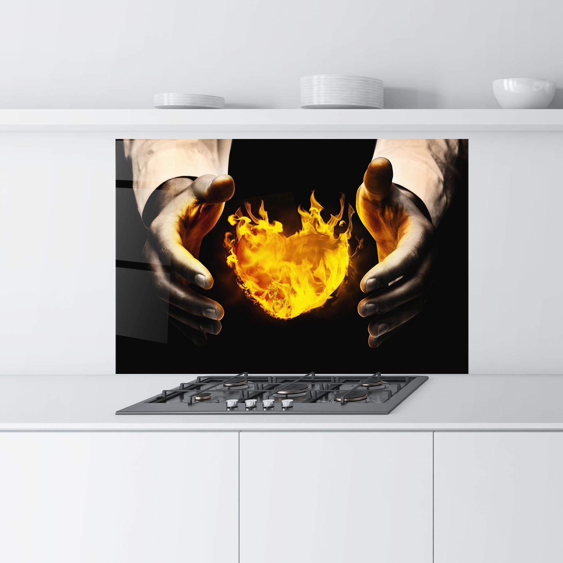 Panou Sticla Bucatarie Fire Heart mockup 9
