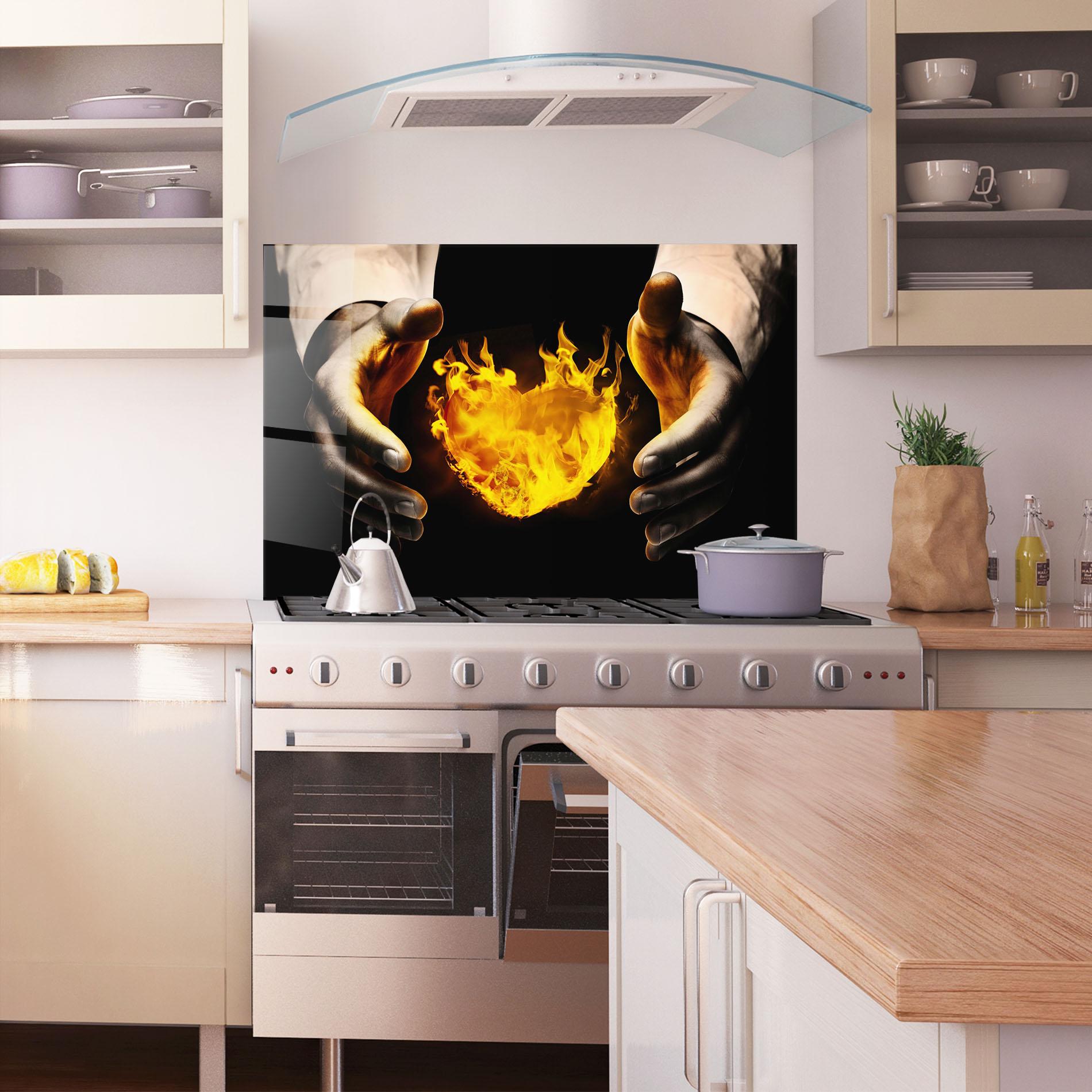 Panou Sticla Bucatarie Fire Heart mockup 1