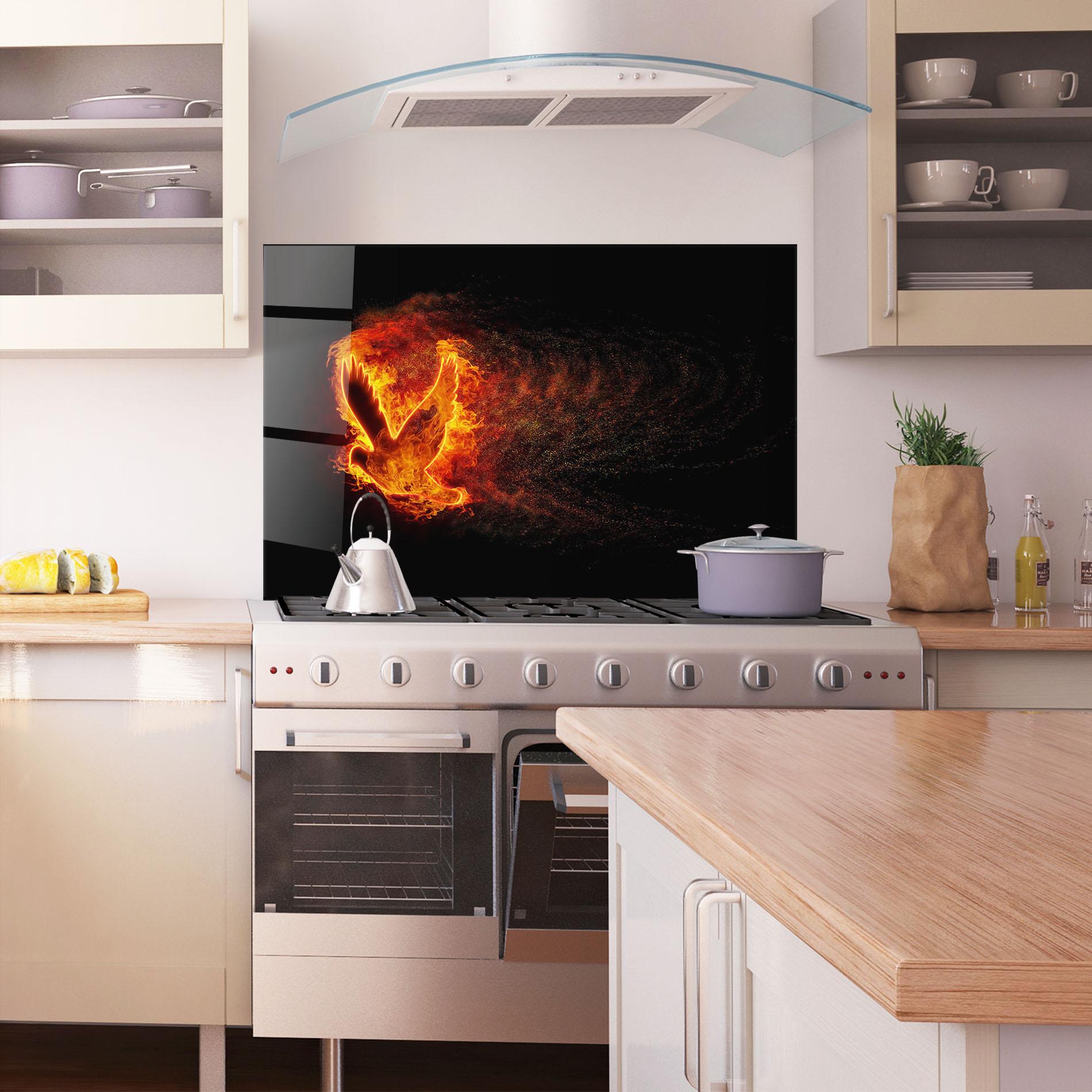 Panou Sticla Bucatarie Flames Bird mockup 1