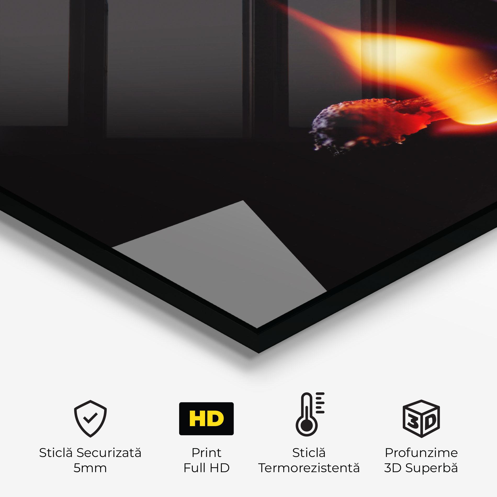 Panou Sticla Bucatarie Burning Matchsticks mockup 2