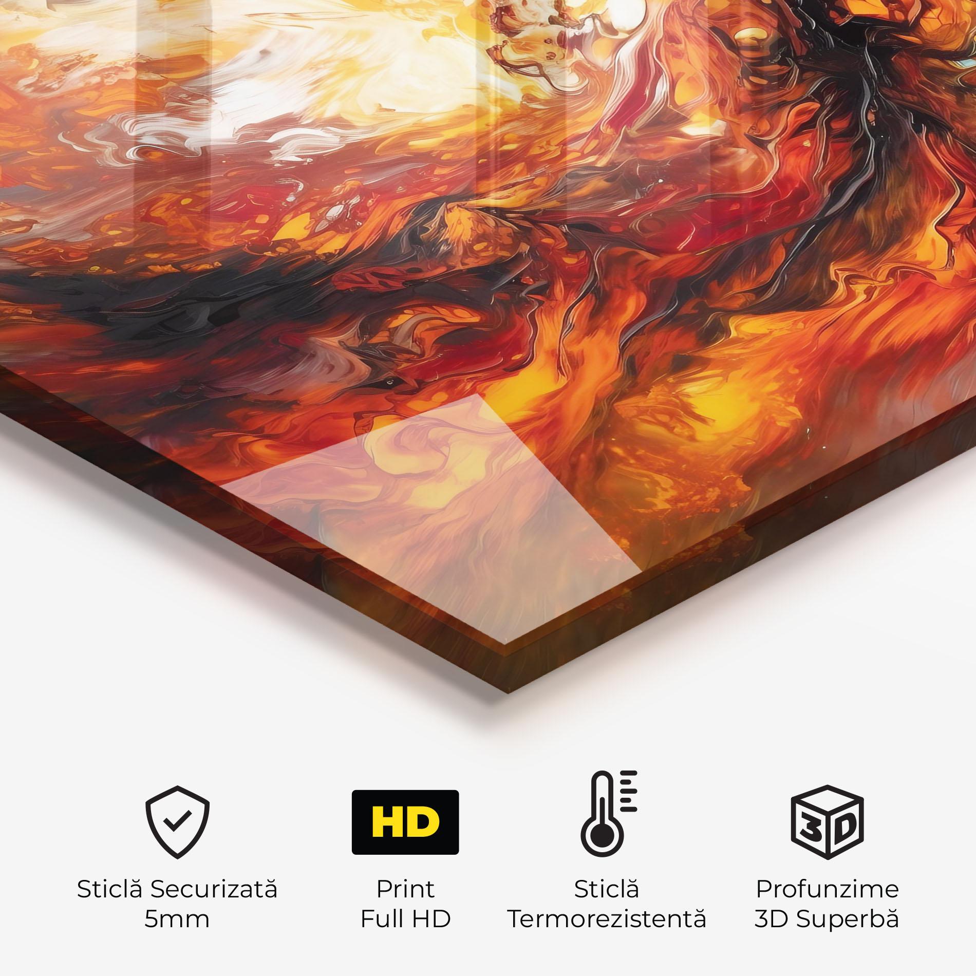 Panou Sticla Bucatarie Fiery Red Orange Art mockup 2