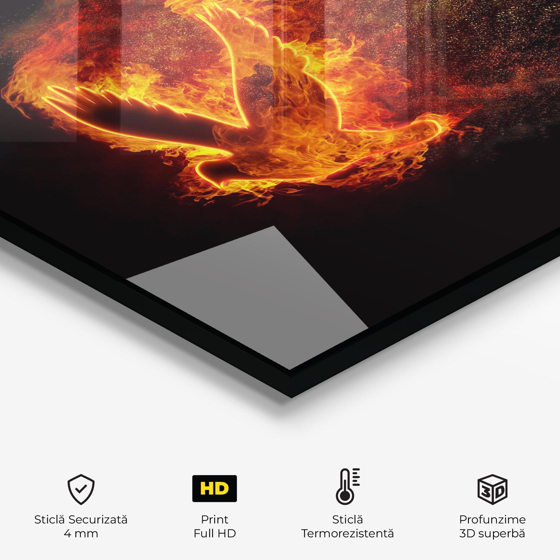 Panou Sticla Bucatarie Flames Bird mockup 2