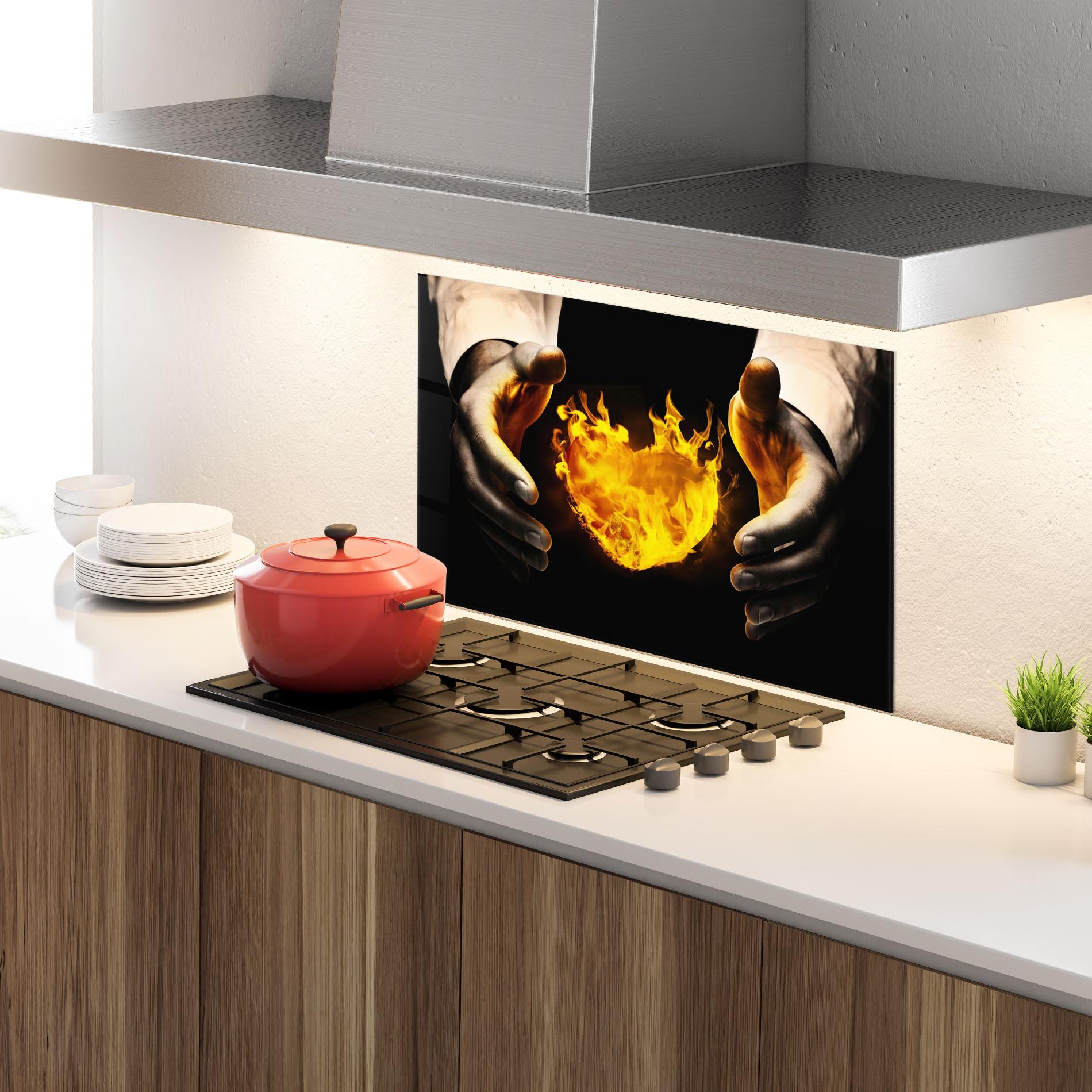 Panou Sticla Bucatarie Fire Heart mockup 4