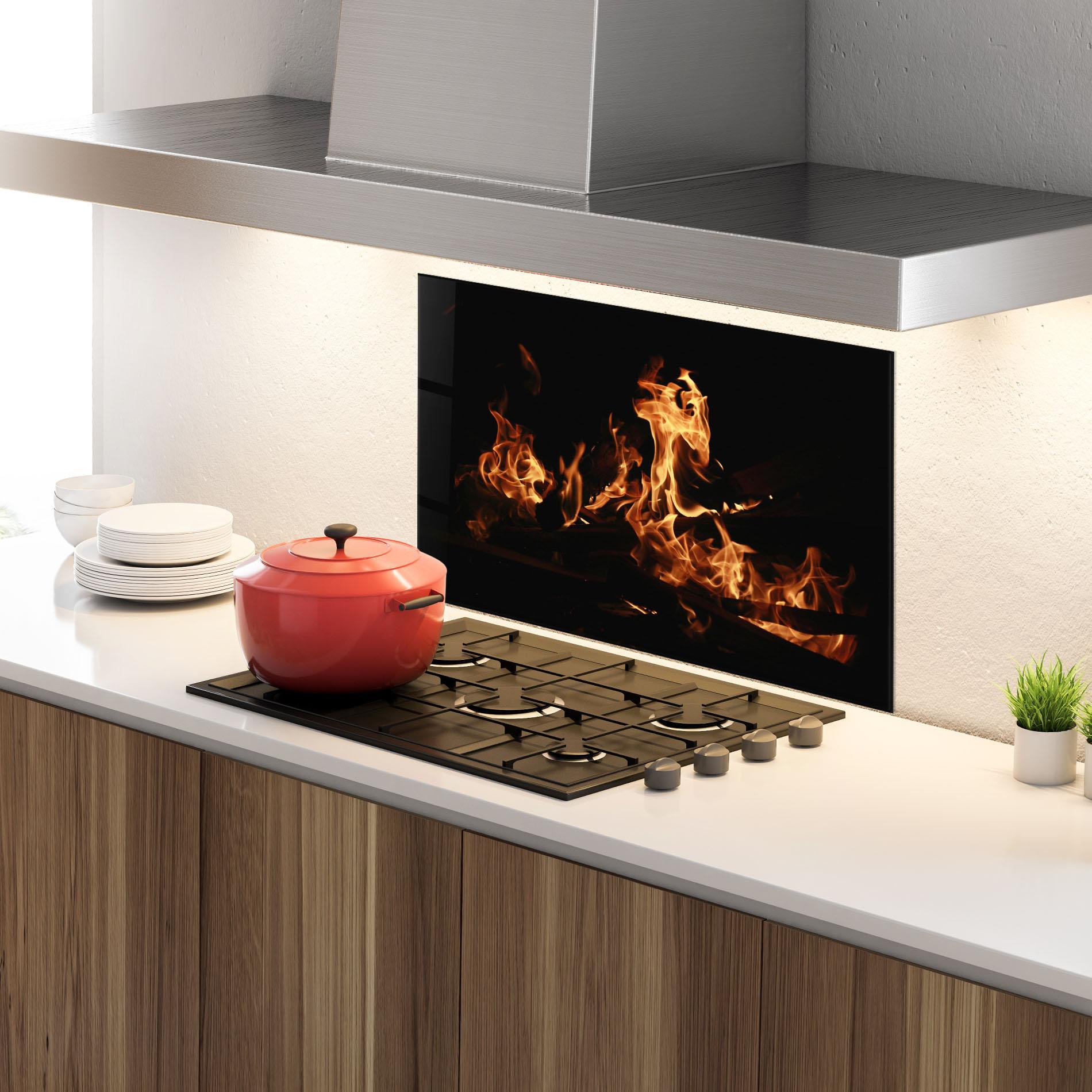 Panou Sticla Bucatarie Fire On Black mockup 4