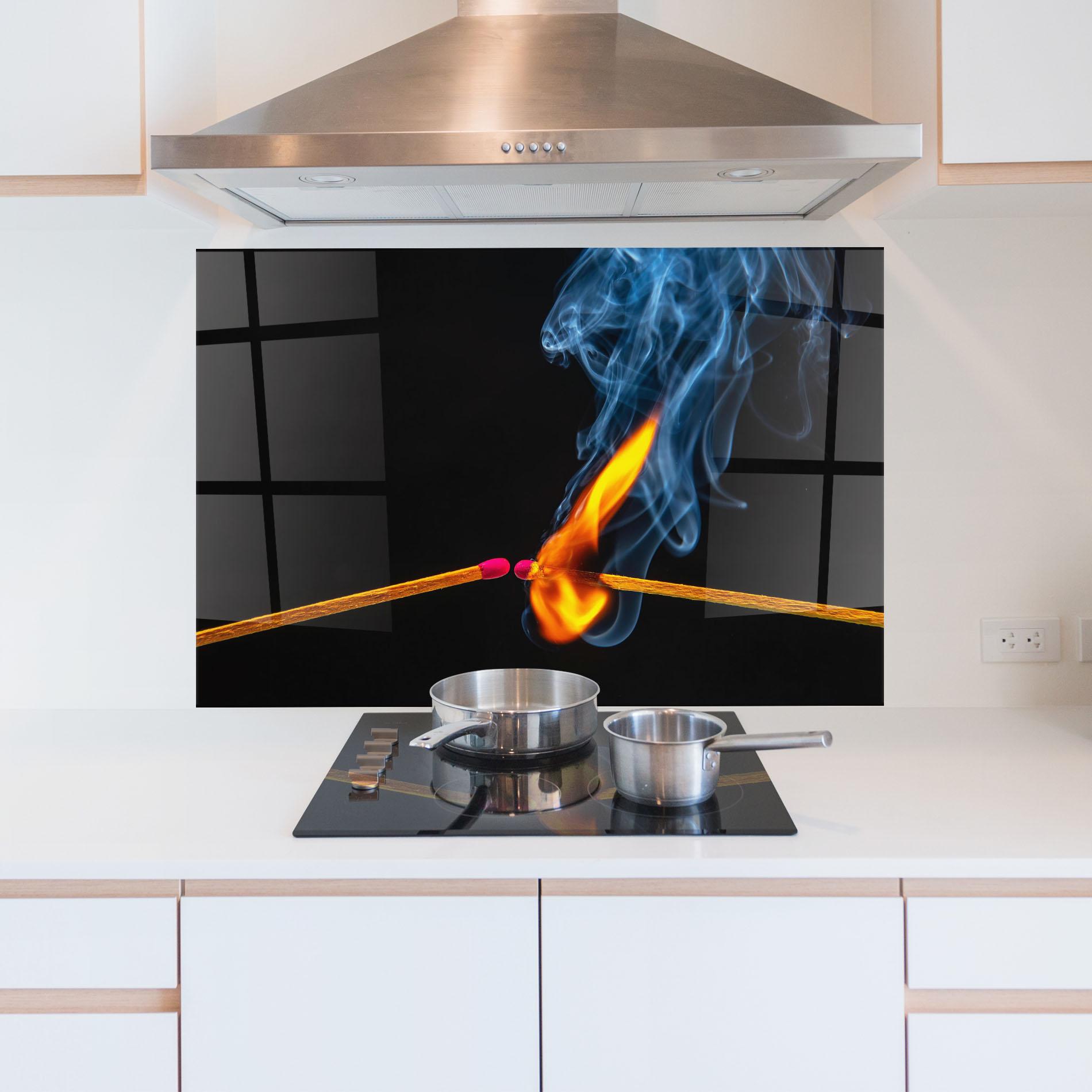 Panou Sticla Bucatarie Burning Smoking Match mockup 5