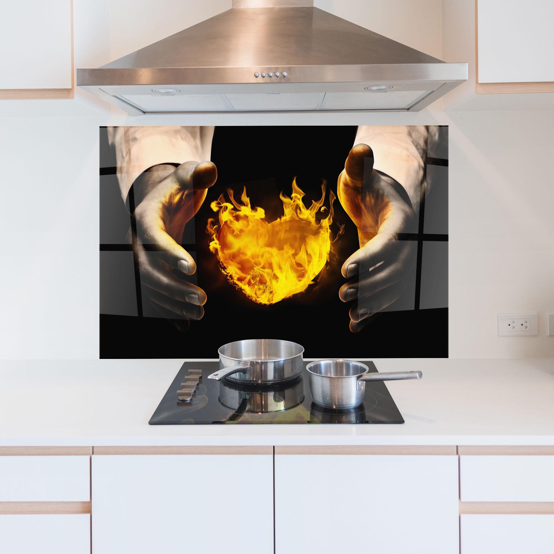 Panou Sticla Bucatarie Fire Heart mockup 5