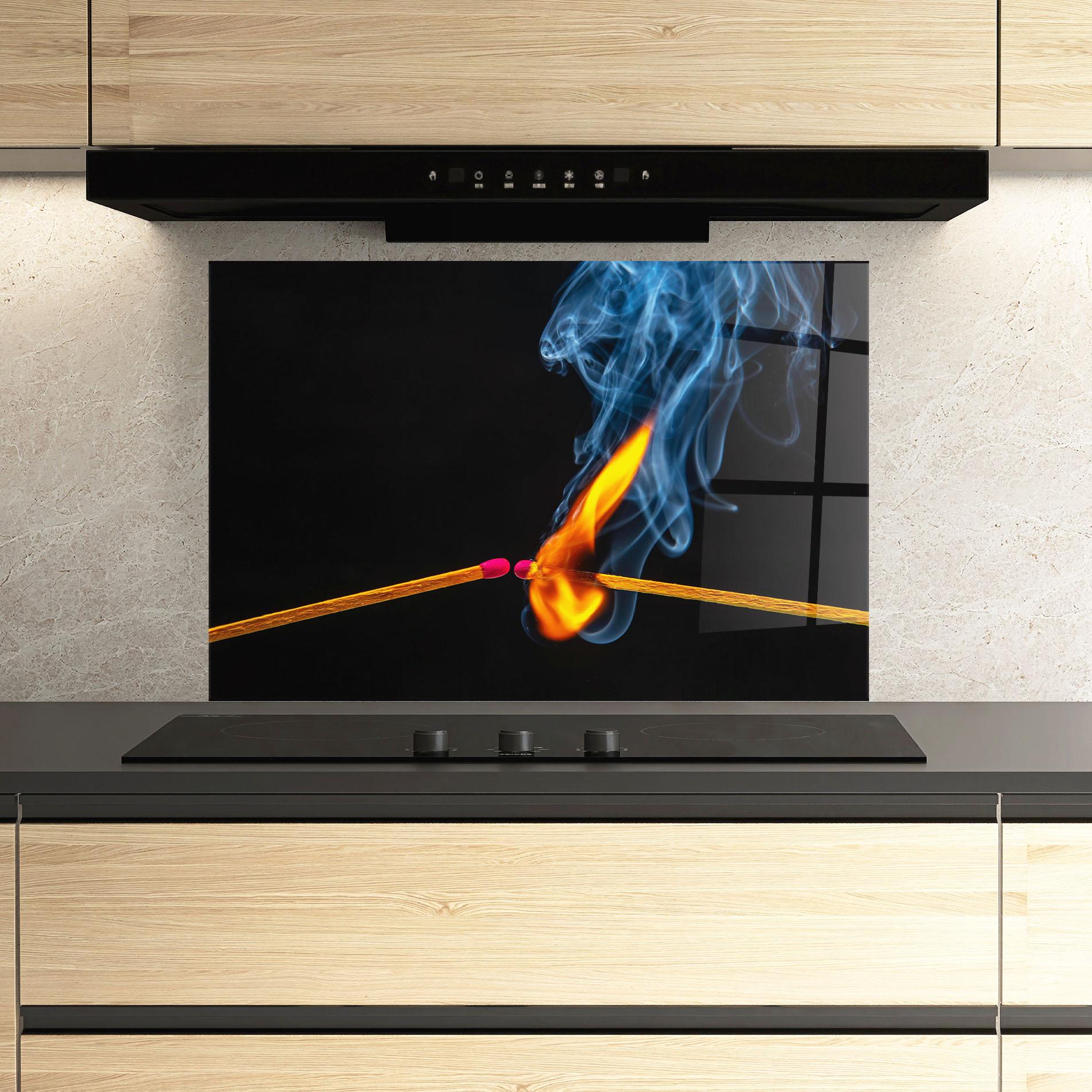 Panou Sticla Bucatarie Burning Smoking Match mockup 3