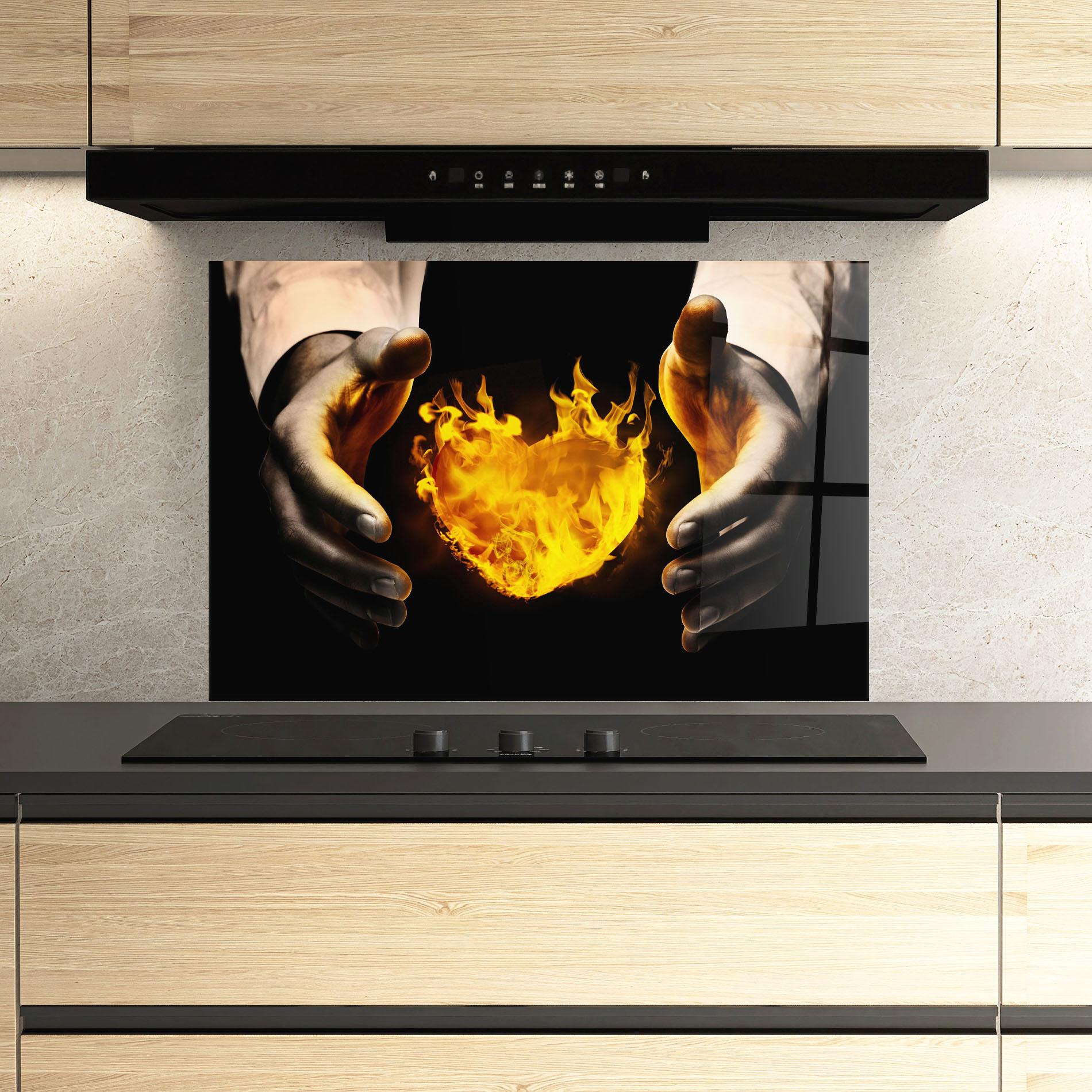 Panou Sticla Bucatarie Fire Heart mockup 3