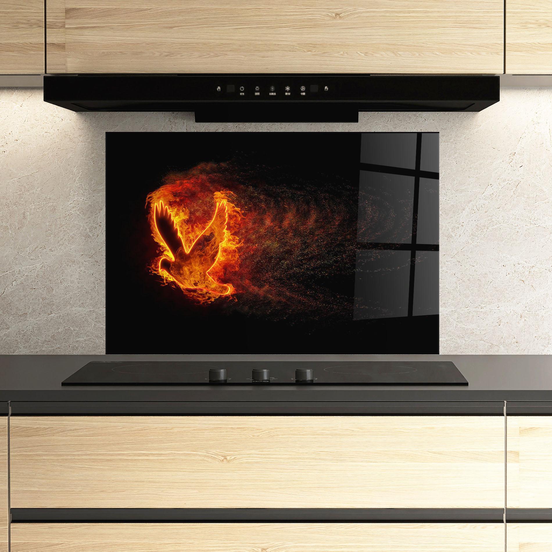 Panou Sticla Bucatarie Flames Bird mockup 3