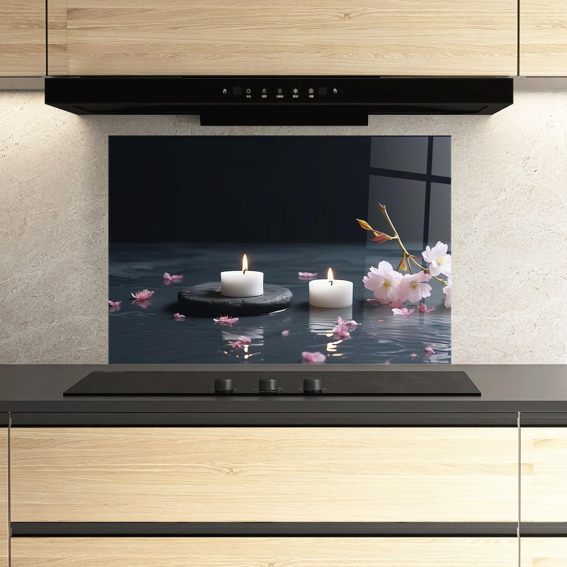 Panou Sticla Bucatarie Spa White Candle mockup 3