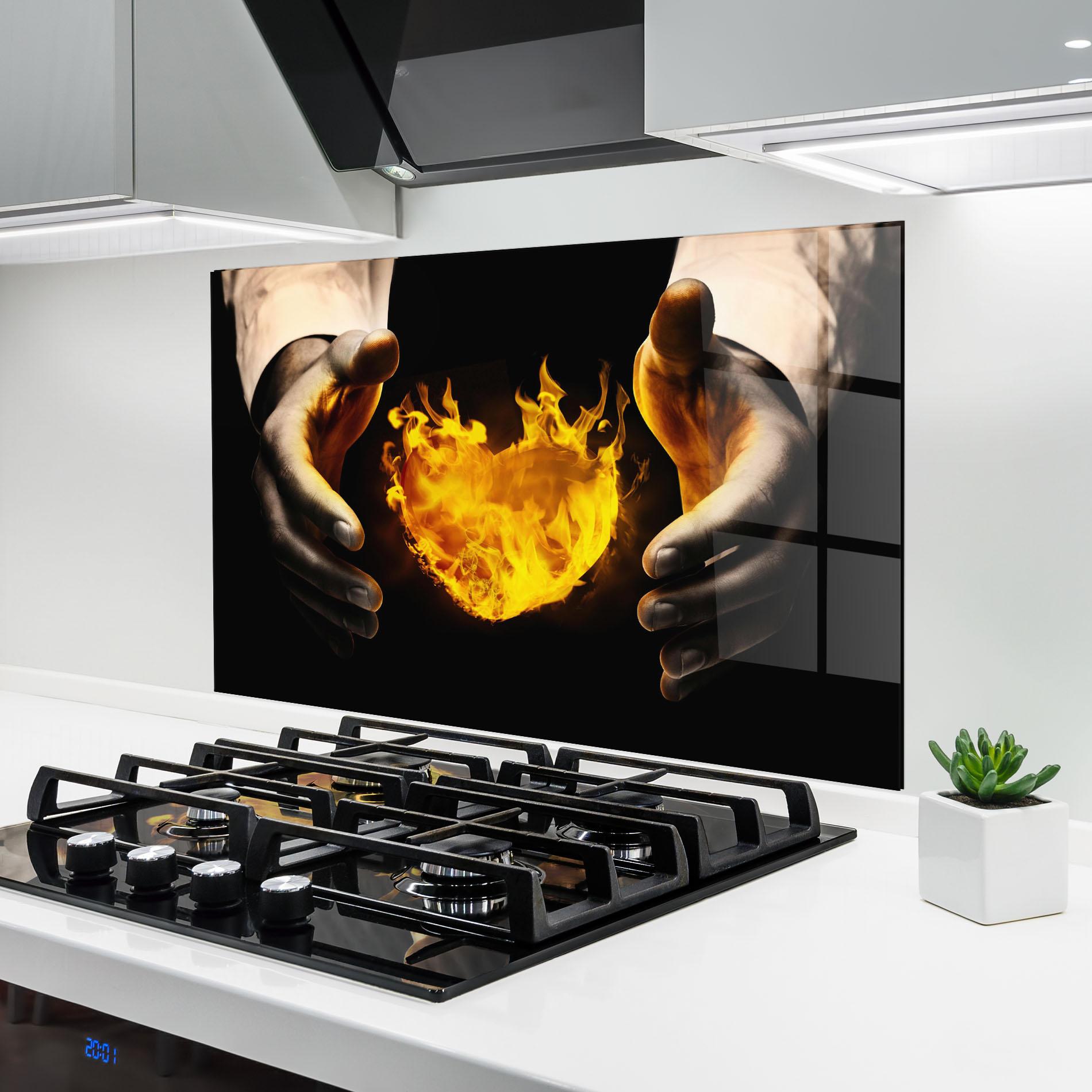 Panou Sticla Bucatarie Fire Heart mockup 6