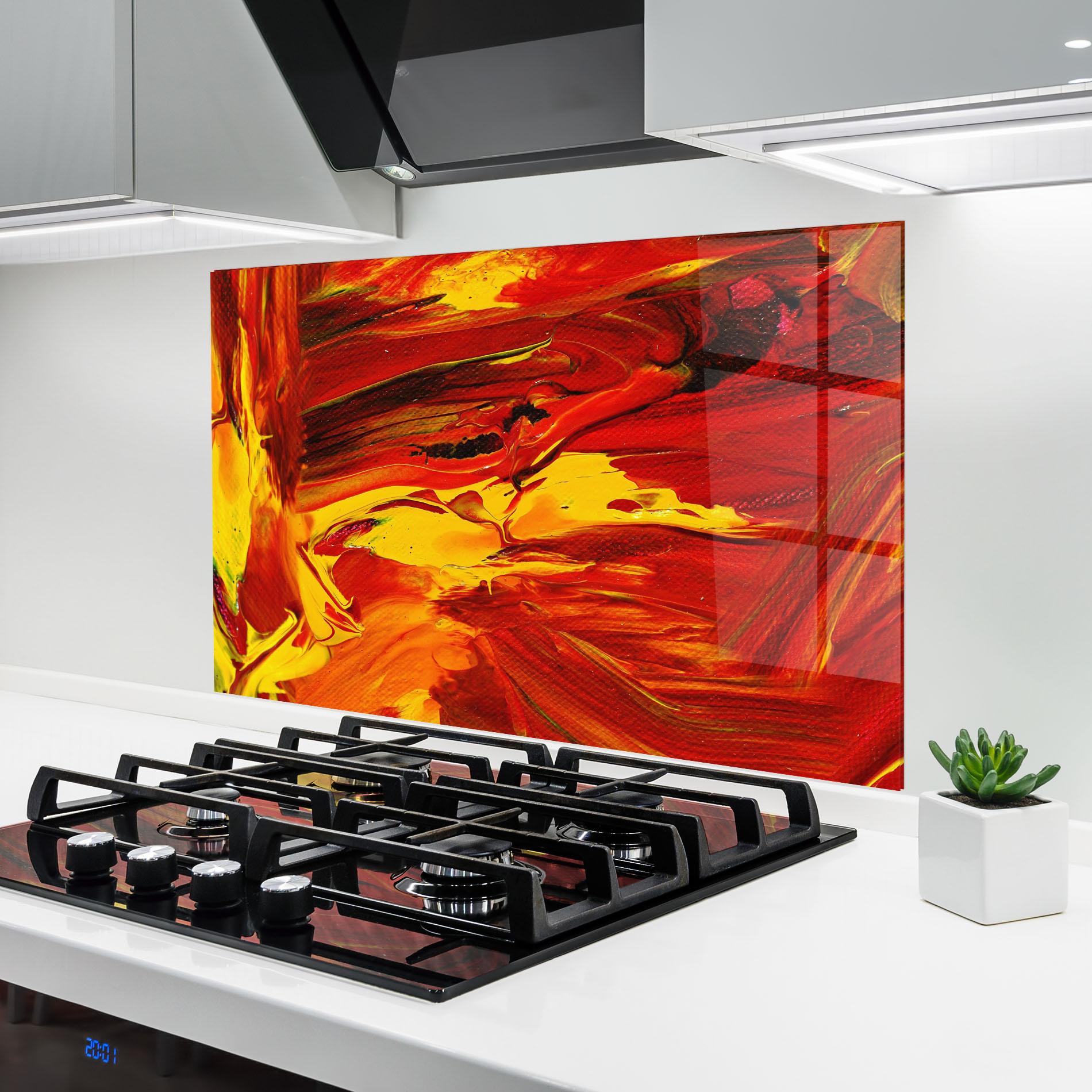 Panou Sticla Bucatarie Fire Painting mockup 6