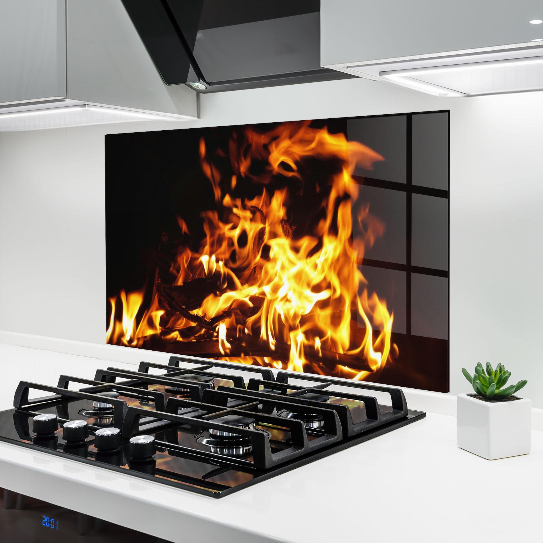 Panou Sticla Bucatarie Wild Fire Close Up mockup 6