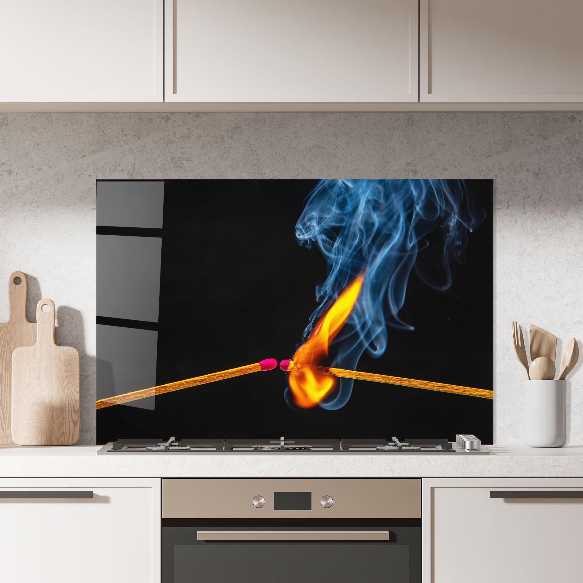 Panou Sticla Bucatarie Burning Smoking Match mockup 7