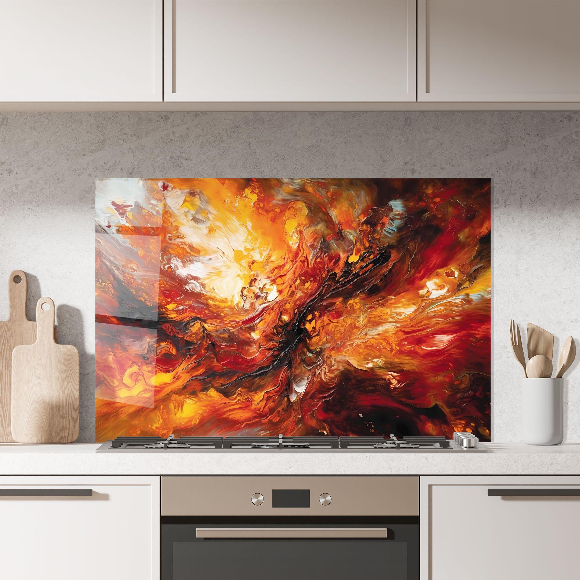 Panou Sticla Bucatarie Fiery Red Orange Art mockup 7