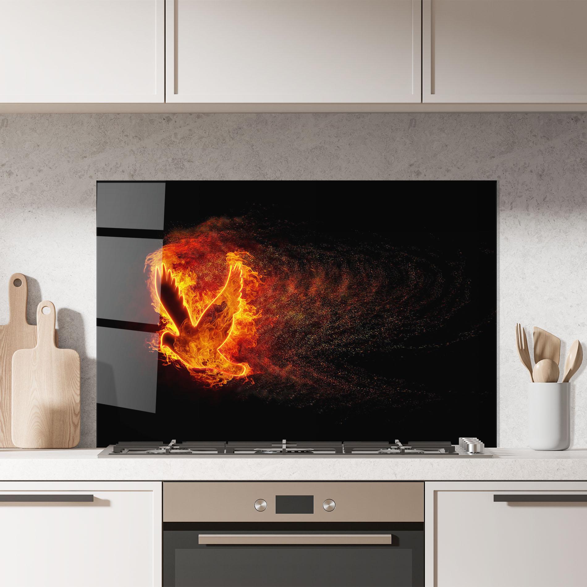 Panou Sticla Bucatarie Flames Bird mockup 7