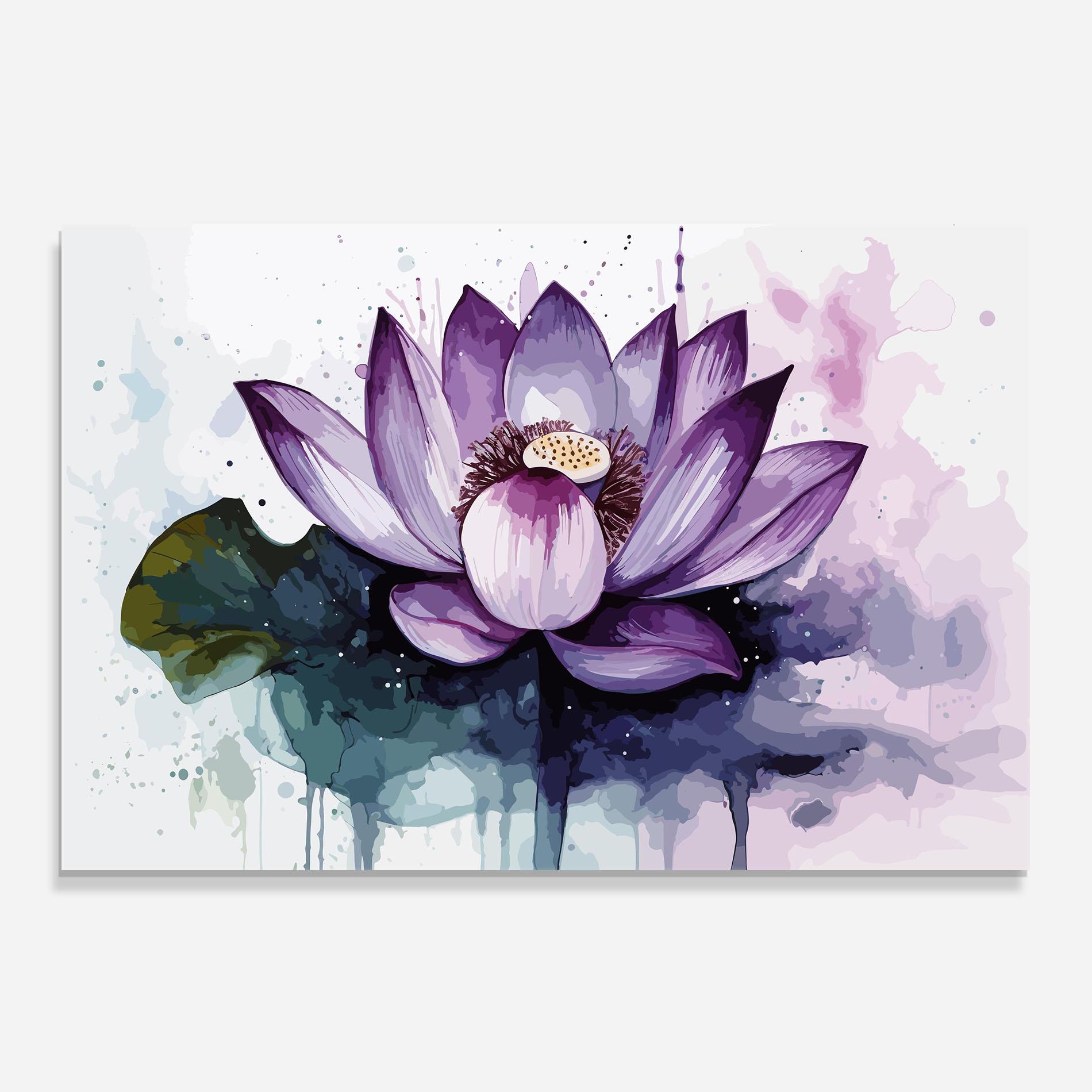 Panou Sticla Bucatarie Purple Lotus Art mockup 0